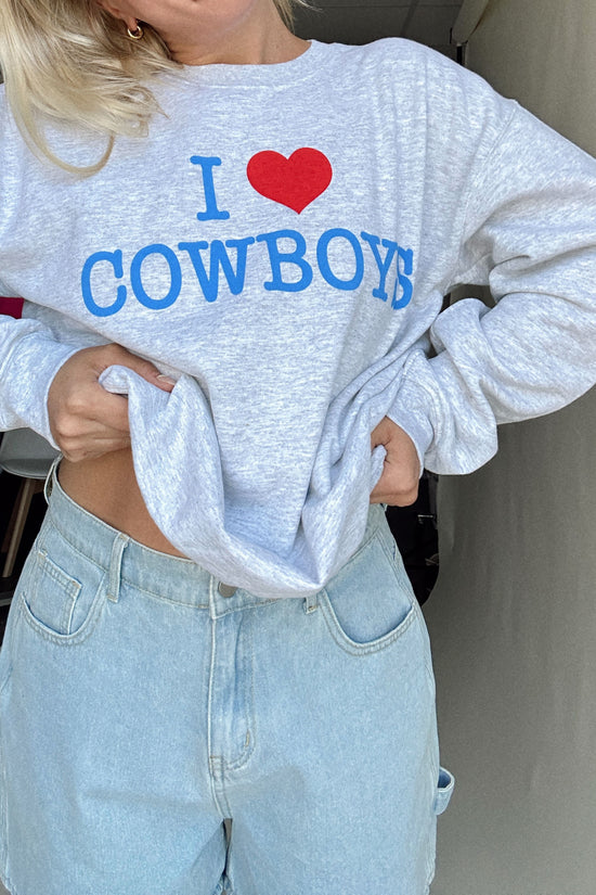 I Love Cowboys Pullover Grey