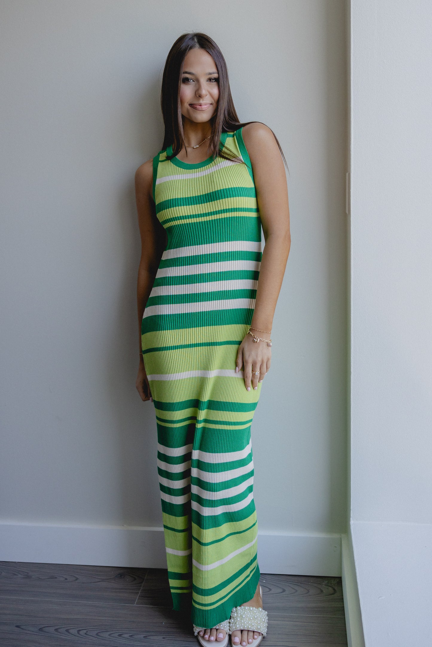 Brunch Groove Stripe Dress Green