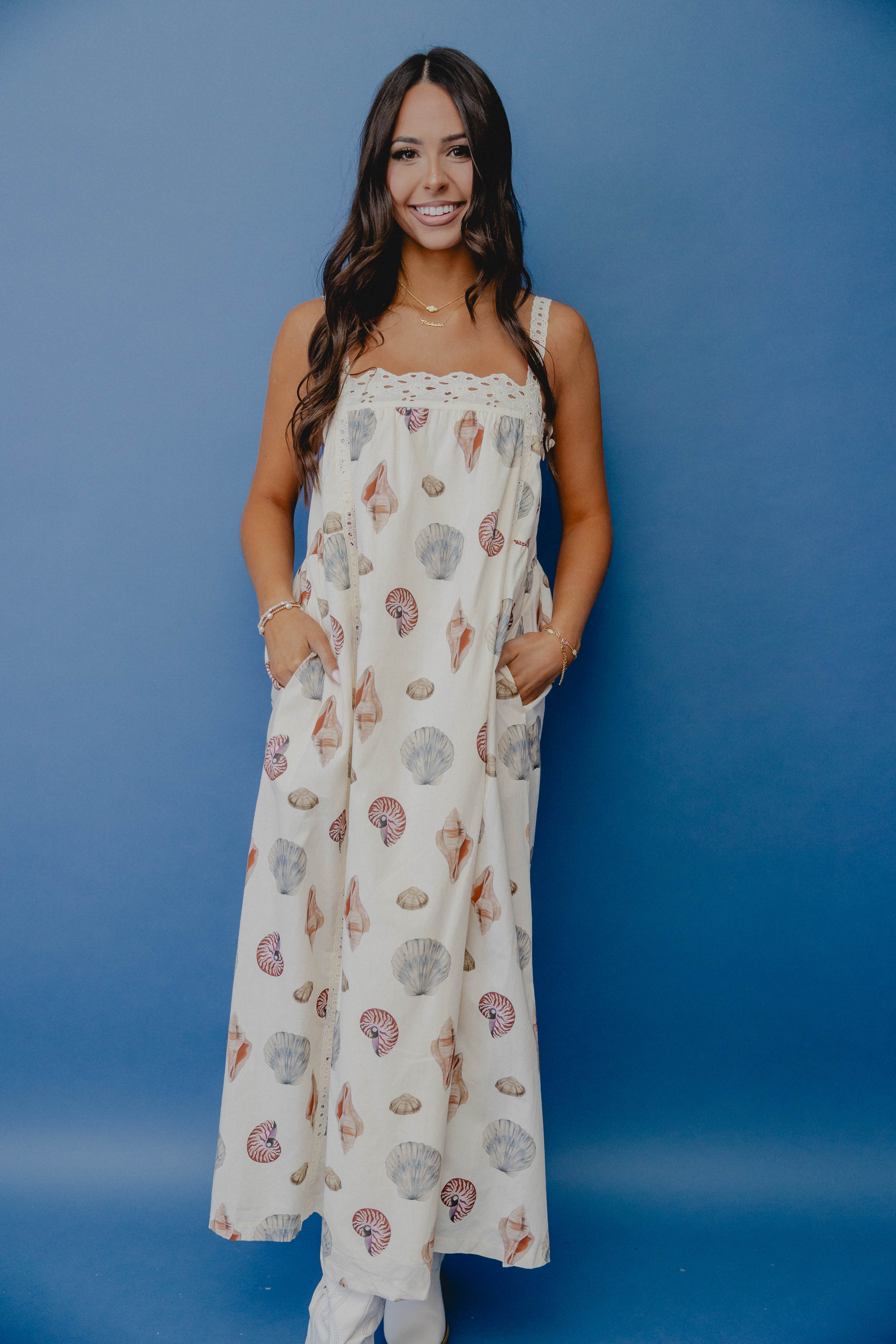 Shell Comber Maxi Dress Ecru  Shoreline Sugars Boutique