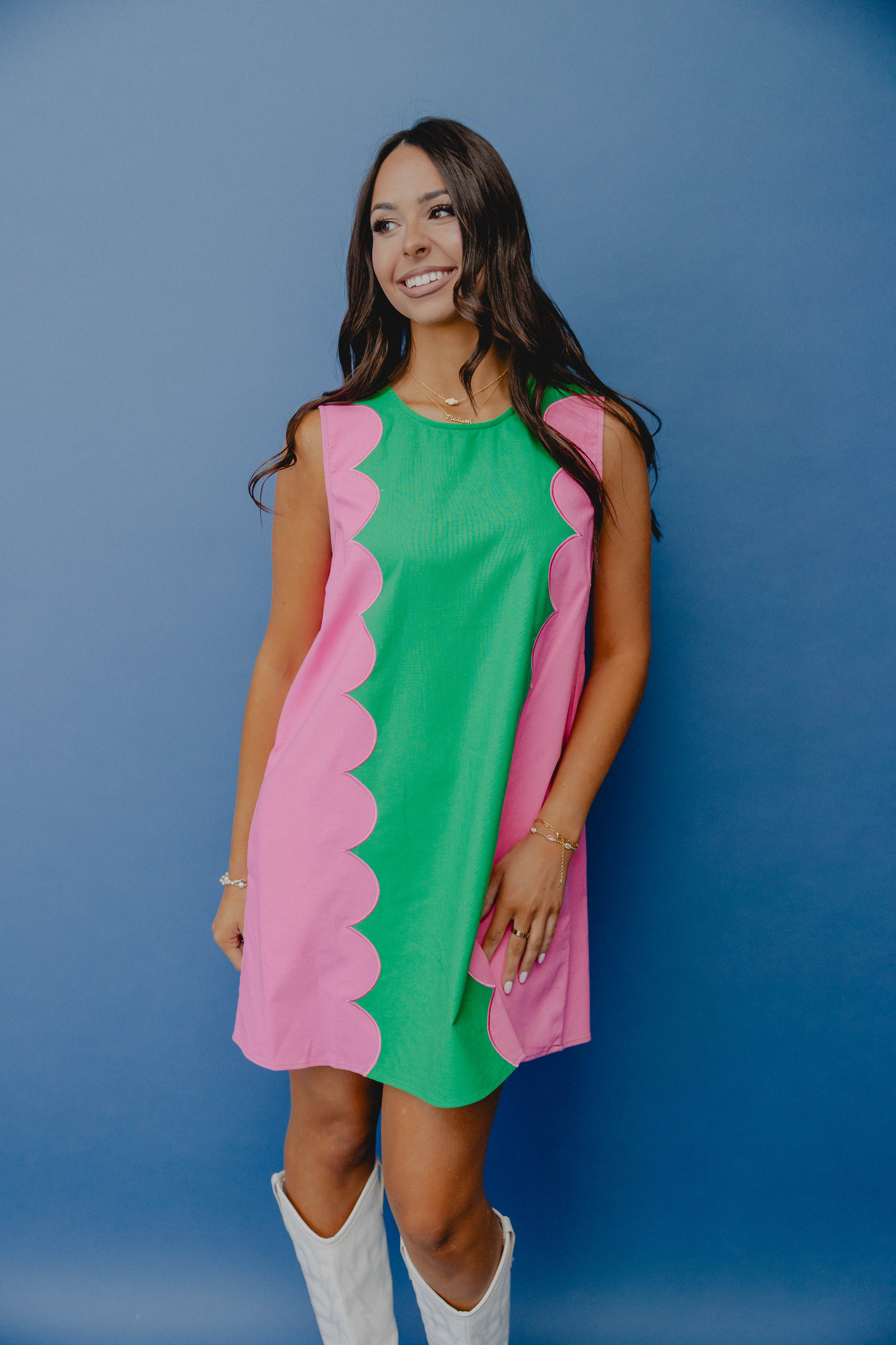 Soft Sunlight Contrast Dress Green/Pink  Shoreline Sugars Boutique