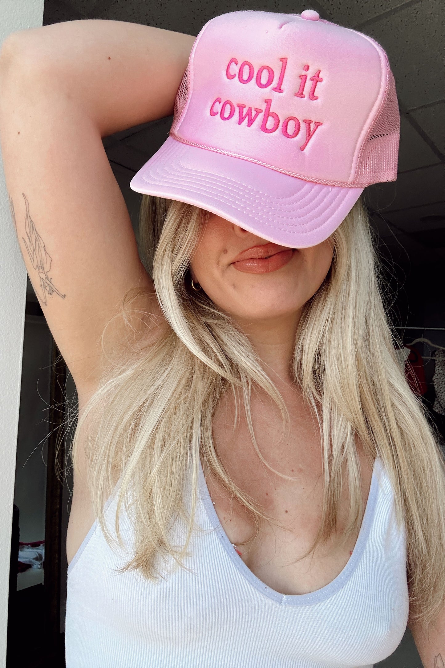 Cool It Cowboy Trucker Hat Pink