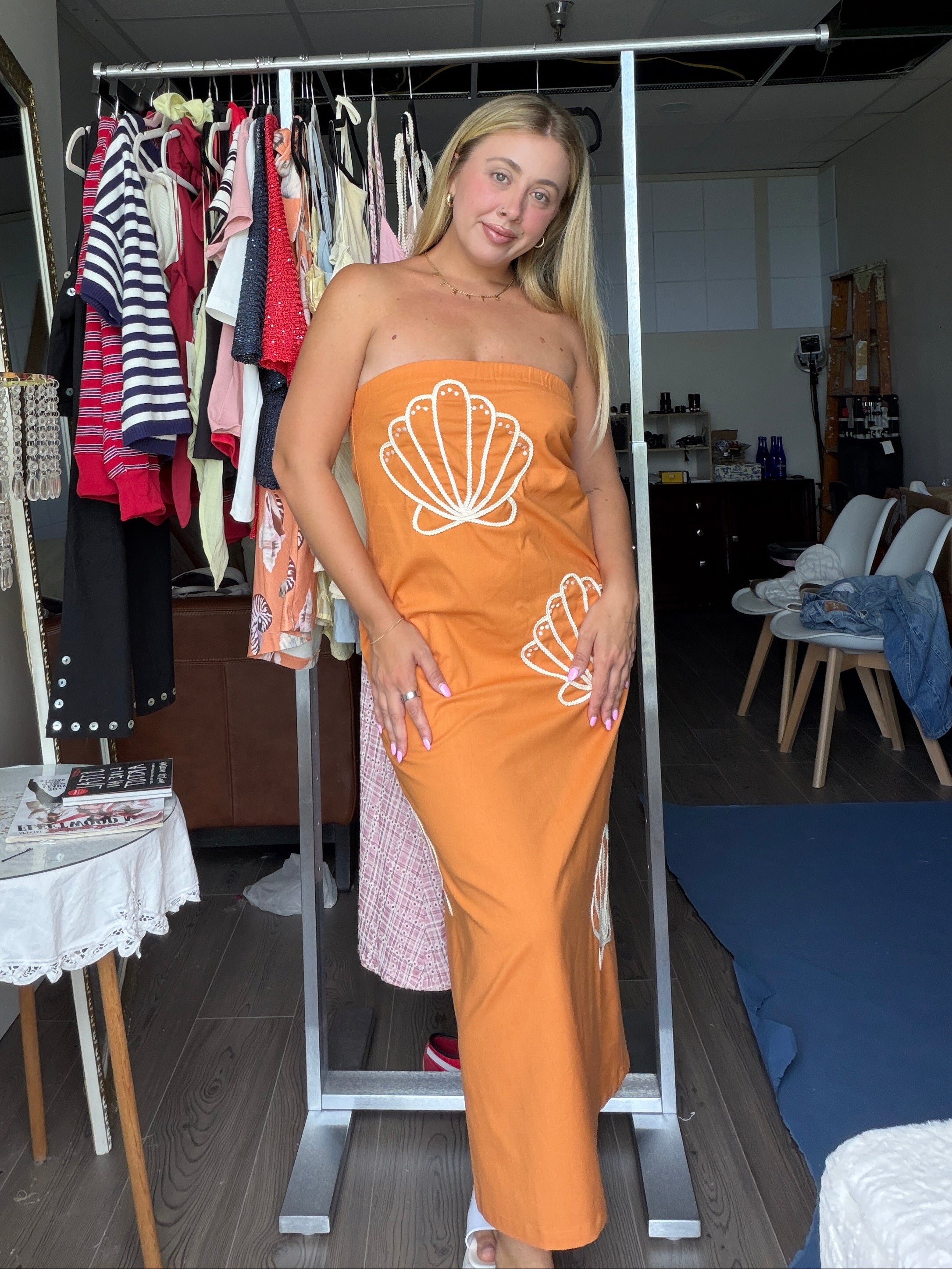 In The Cabana Shell Midi Orange – Shoreline Sugars Boutique