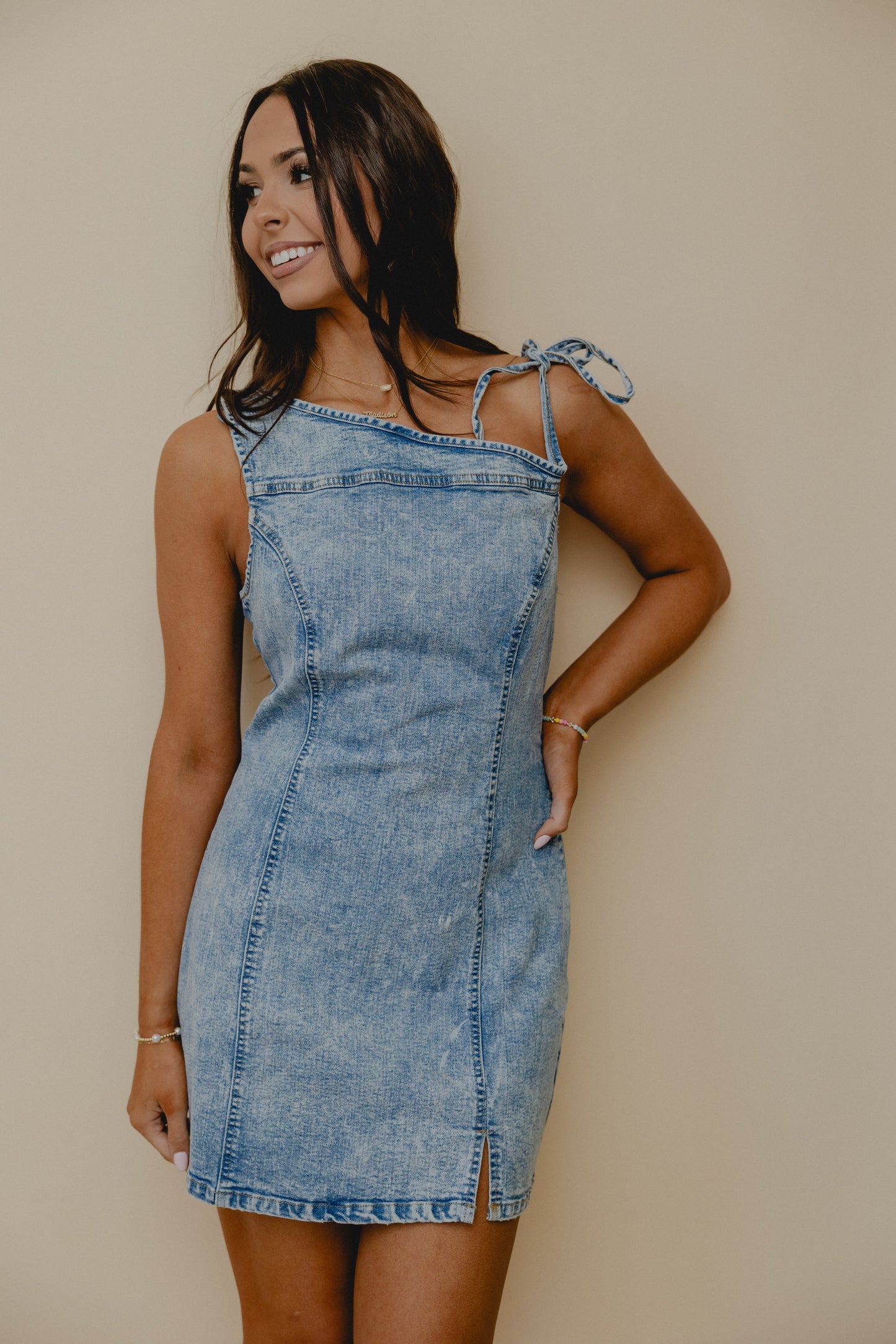 Oughta Know Tie Strap Dress Denim