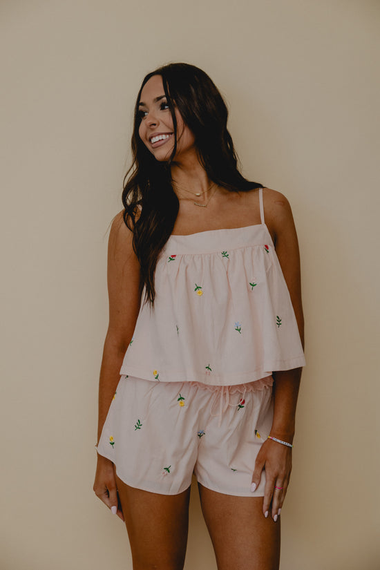 Welcome To Paradise Embroidered Shorts Blush