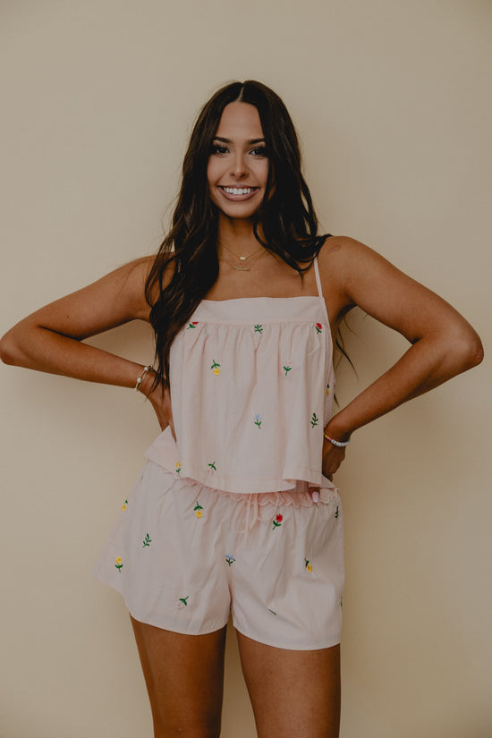 Welcome To Paradise Embroidered Shorts Blush