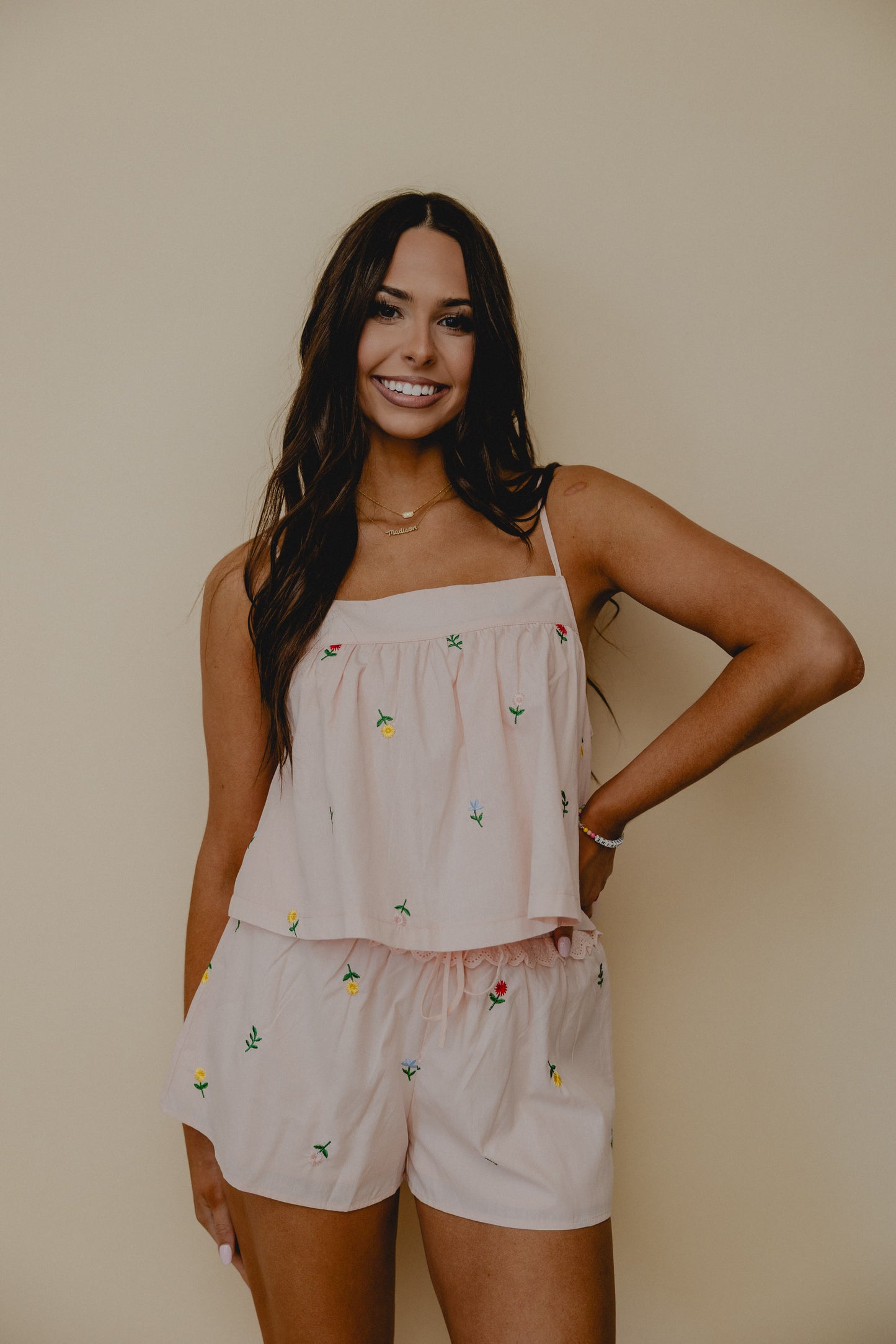Welcome To Paradise Embroidered Shorts Blush