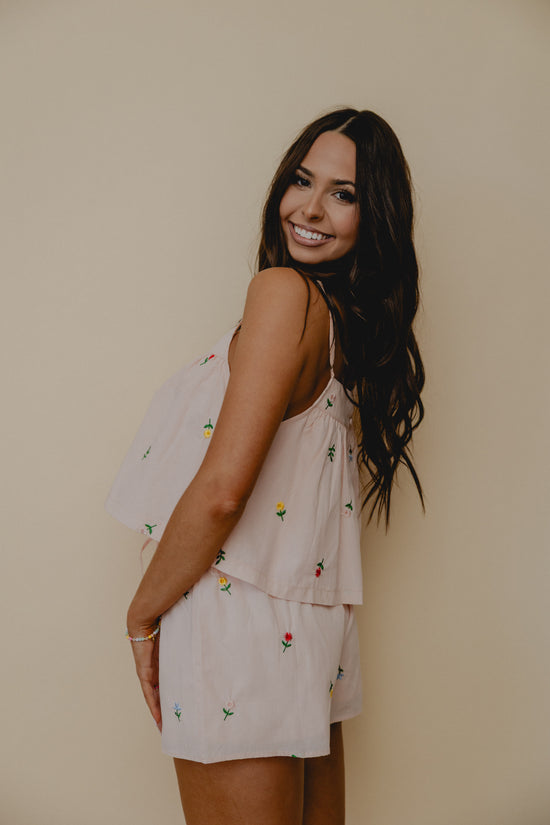 Welcome To Paradise Embroidered Shorts Blush