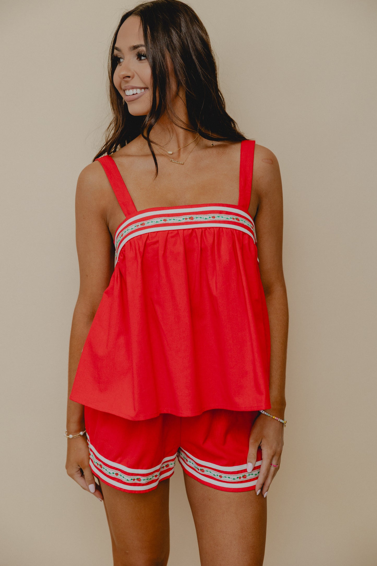 Own It Berry Embroidered Tank Red