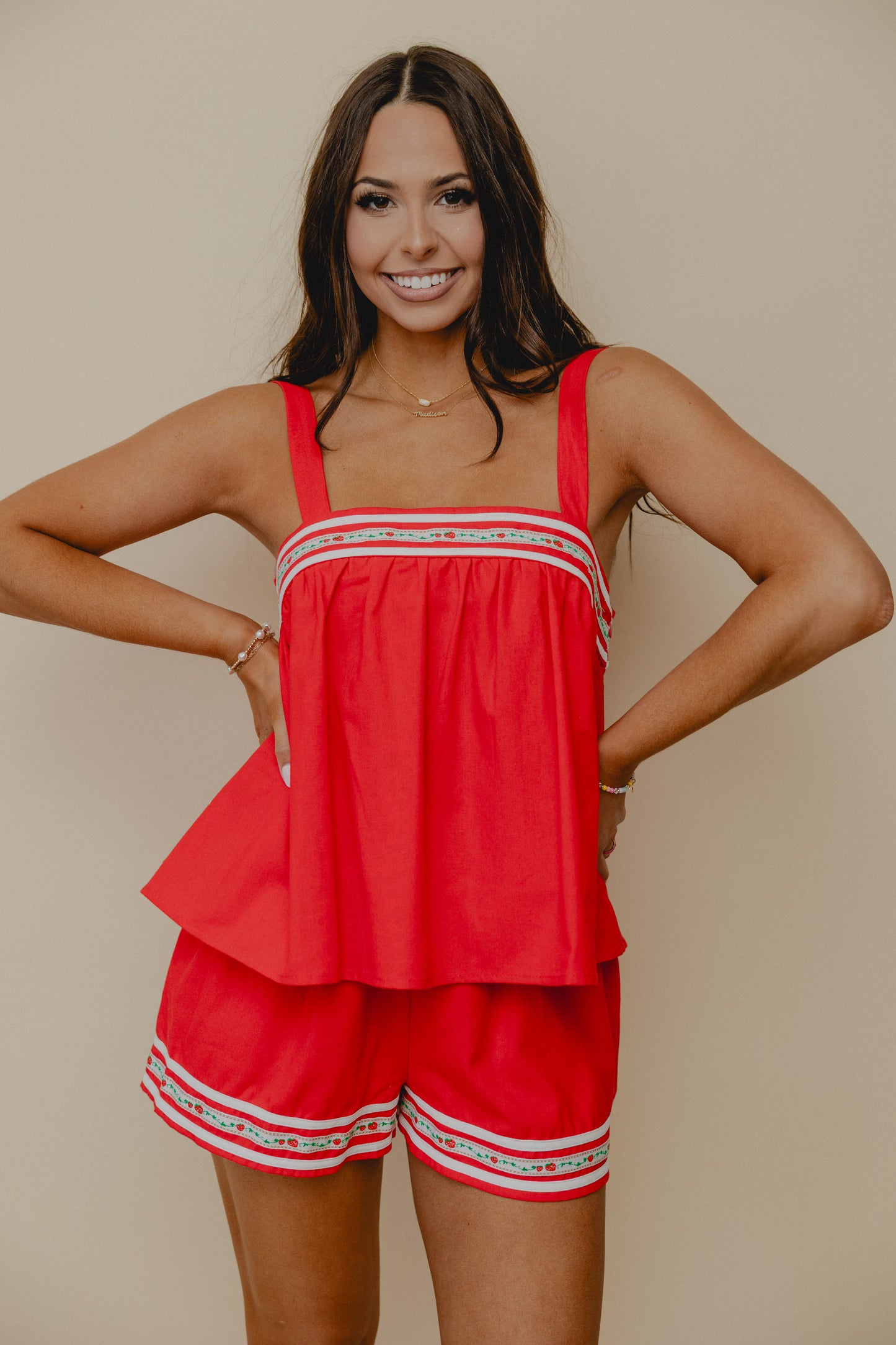 Own It Berry Embroidered Tank Red