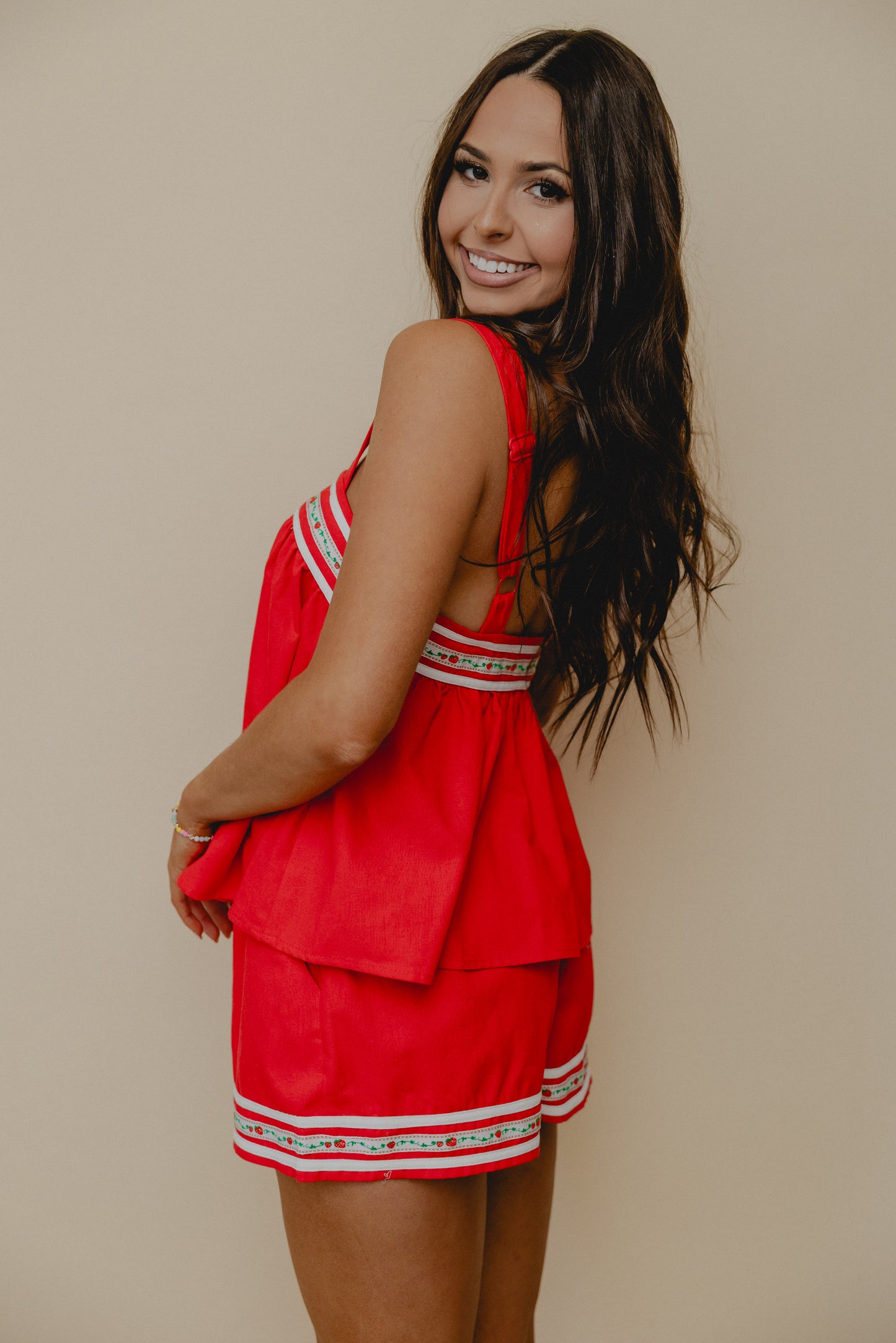 Own It Berry Embroidered Tank Red