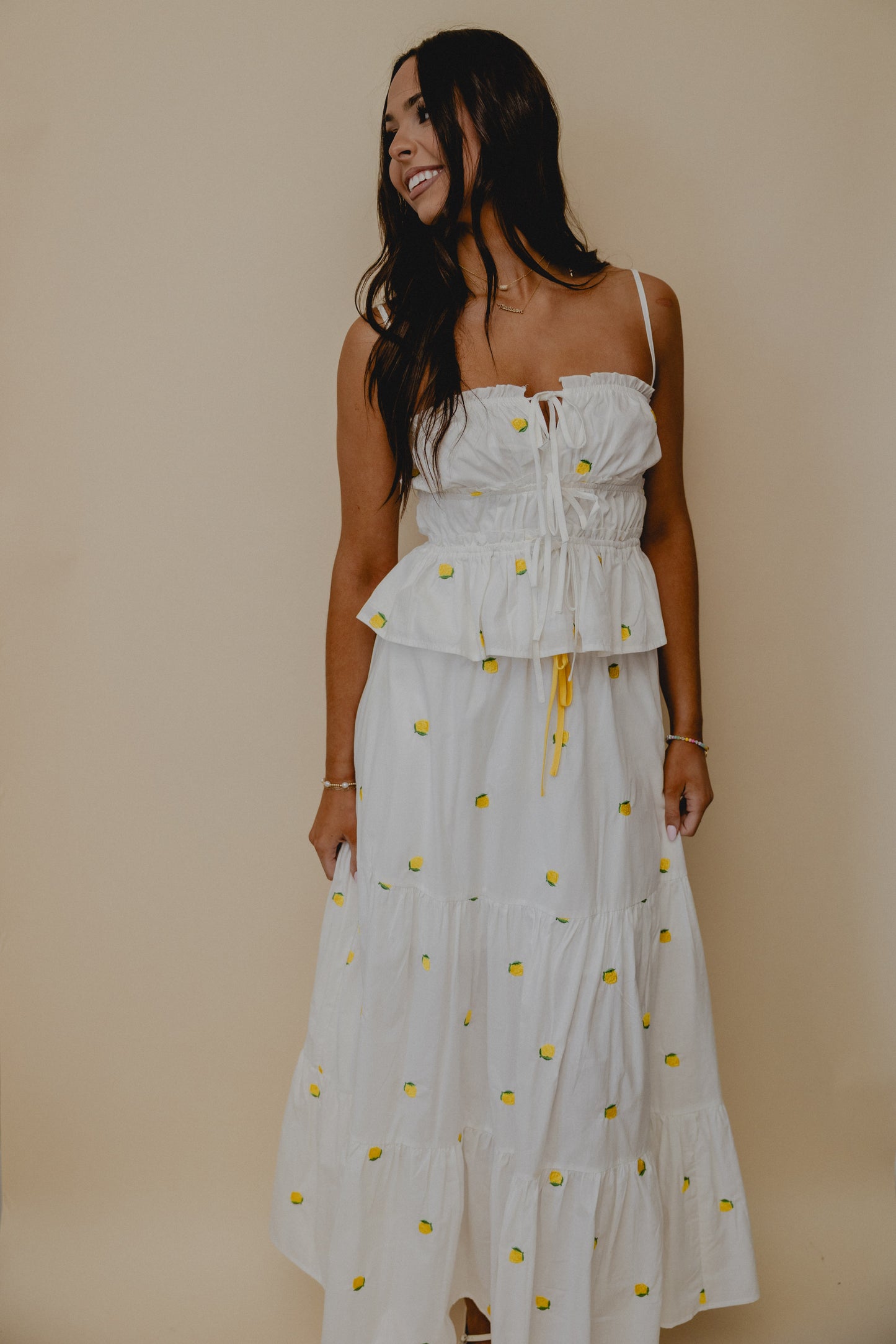 Pucker Up Embroidered Maxi Skirt Lemon