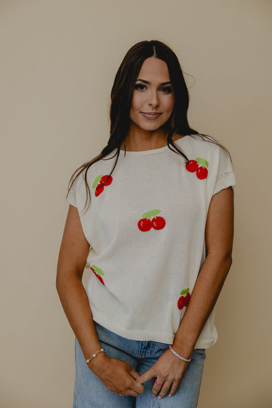 Maraschino Cherry Knit Top Cream