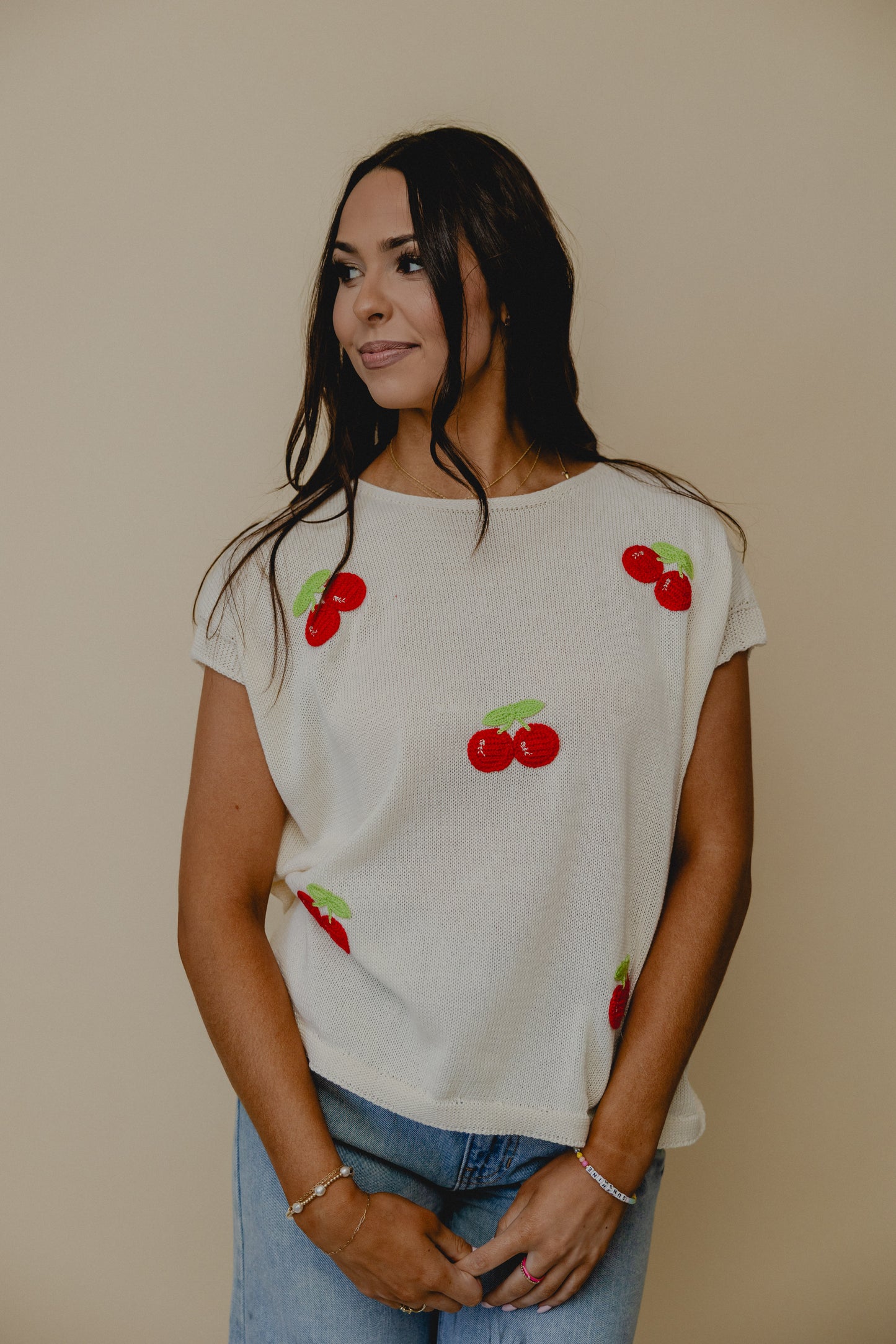 Maraschino Cherry Knit Top Cream