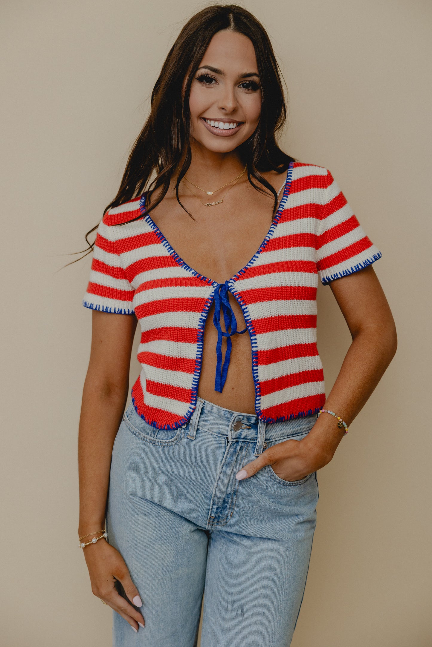 Seven Summers Stripe Tie Top Red