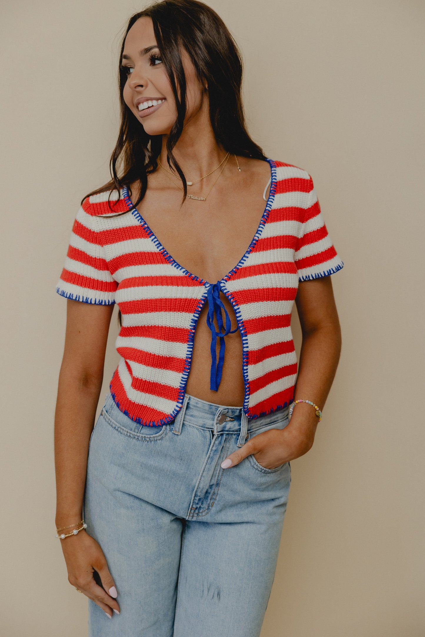 Seven Summers Stripe Tie Top Red