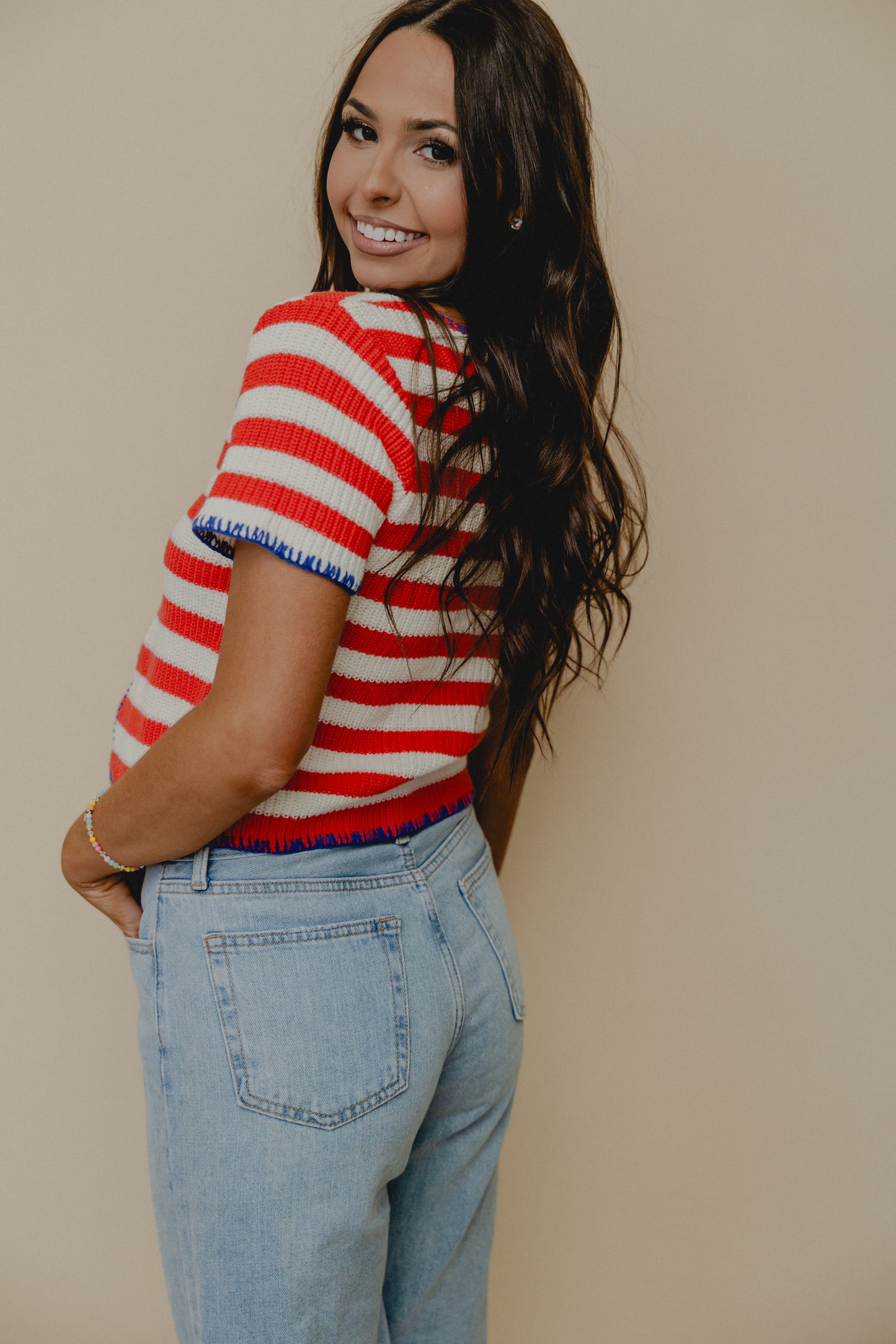 Seven Summers Stripe Tie Top Red