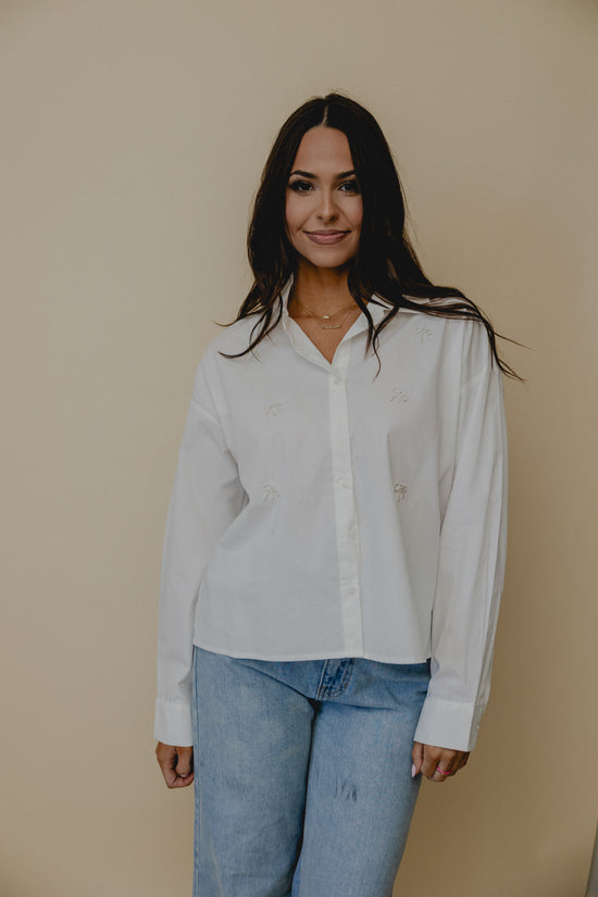 Inspo Board Gem Bow Blouse White