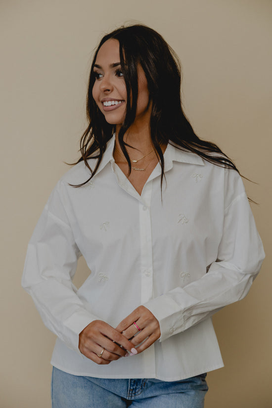 Inspo Board Gem Bow Blouse White