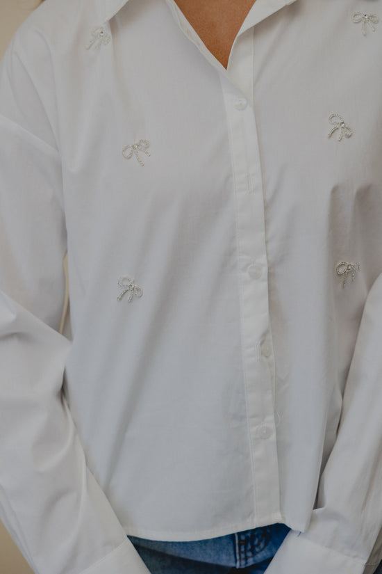 Inspo Board Gem Bow Blouse White