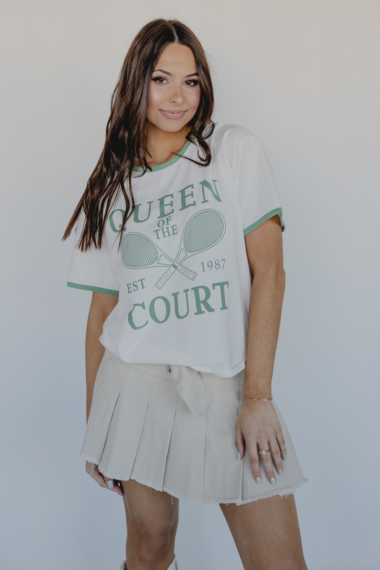 Queen Of The Court Ringer Tee White