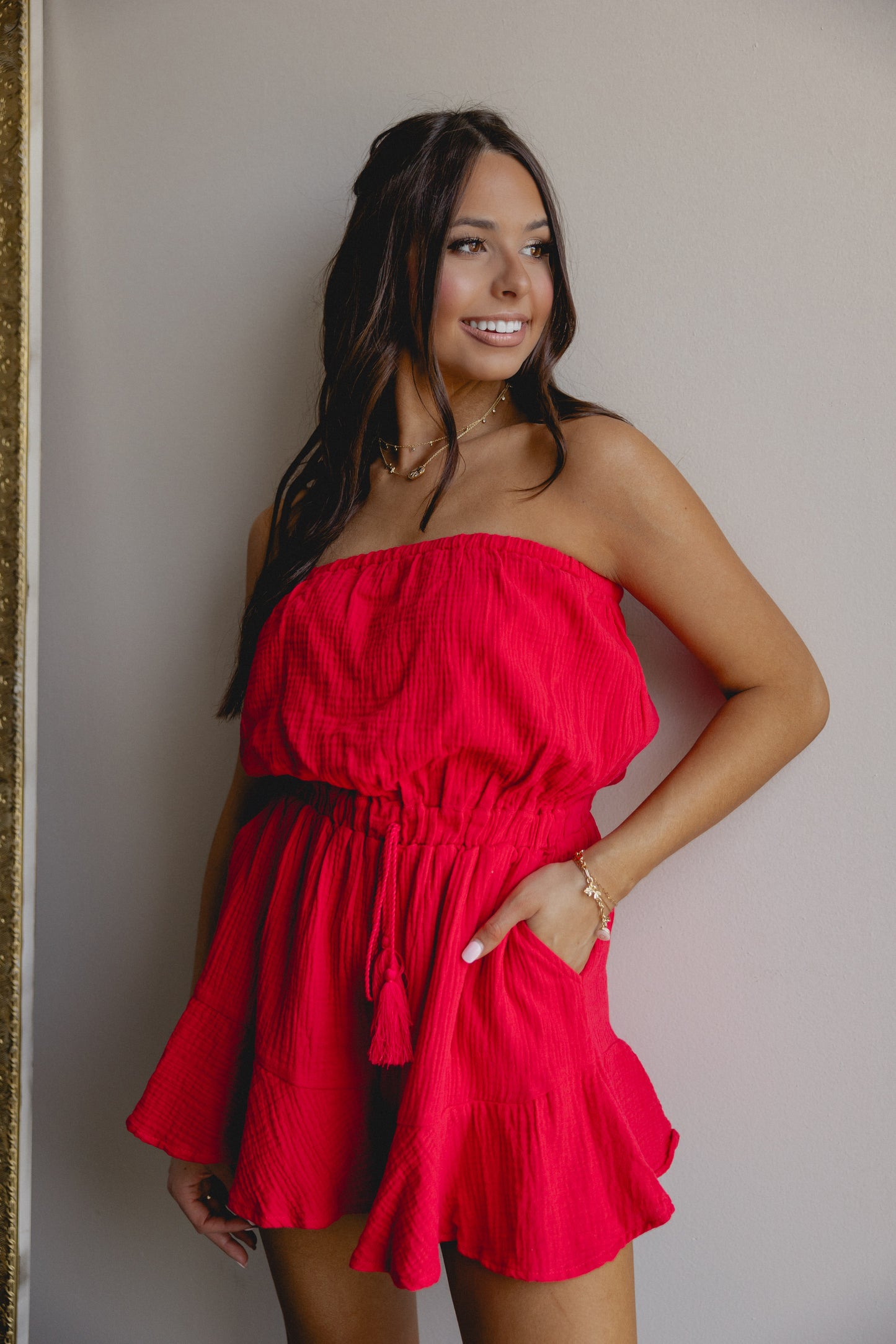 Fabled Tales Tie Romper Red
