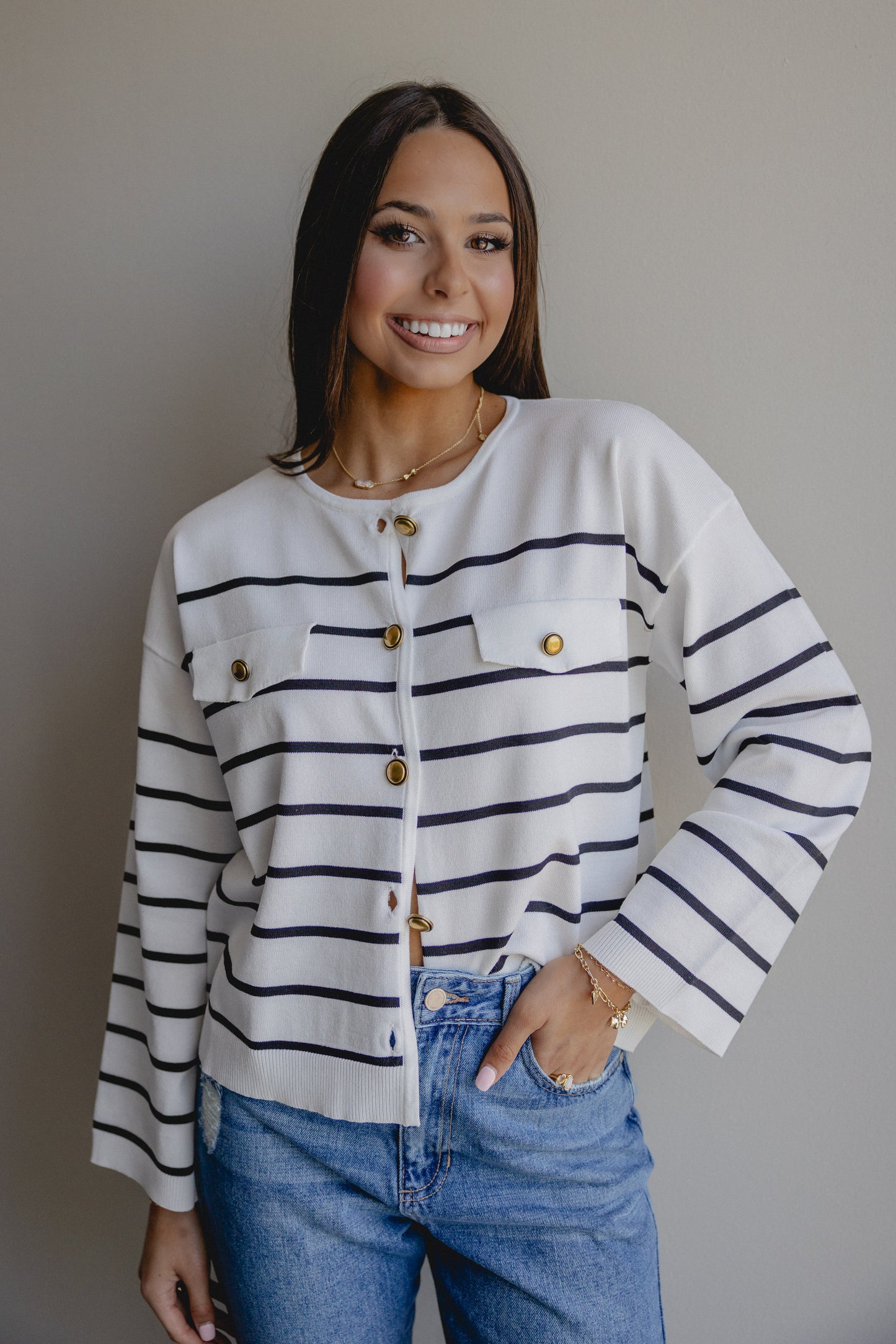 Can We Go Back Stripe Top White/Navy