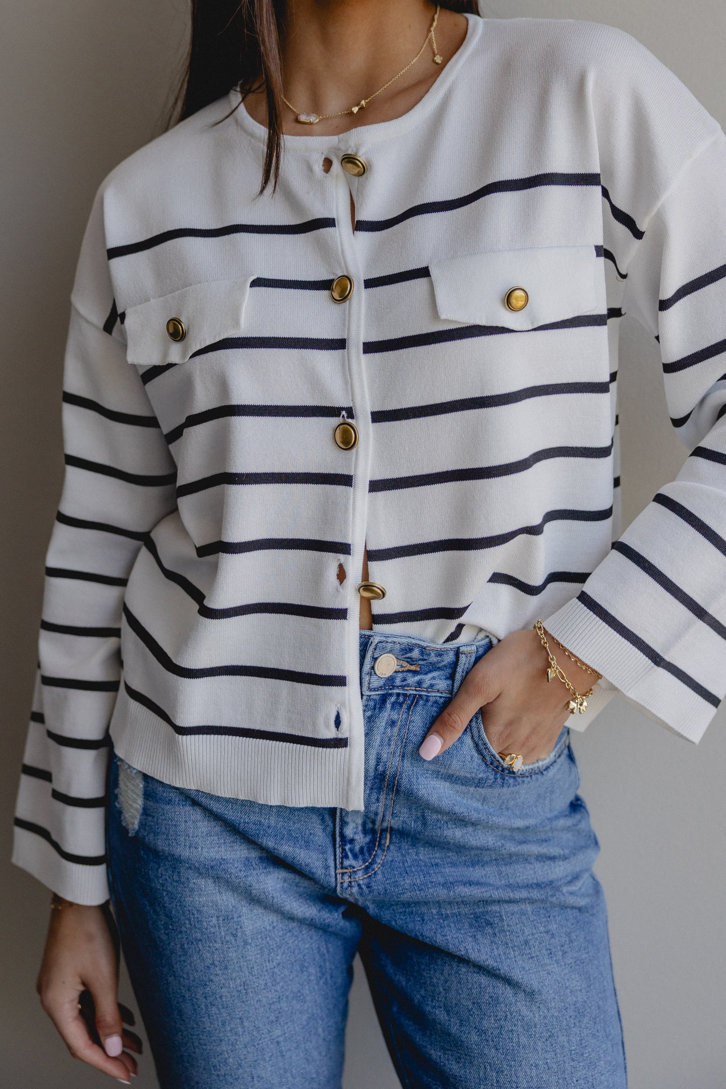 Can We Go Back Stripe Top White/Navy