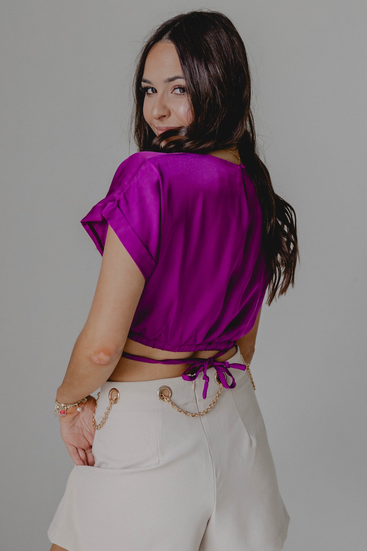 Load image into Gallery viewer, So It Goes Tie Waist Top Plum
