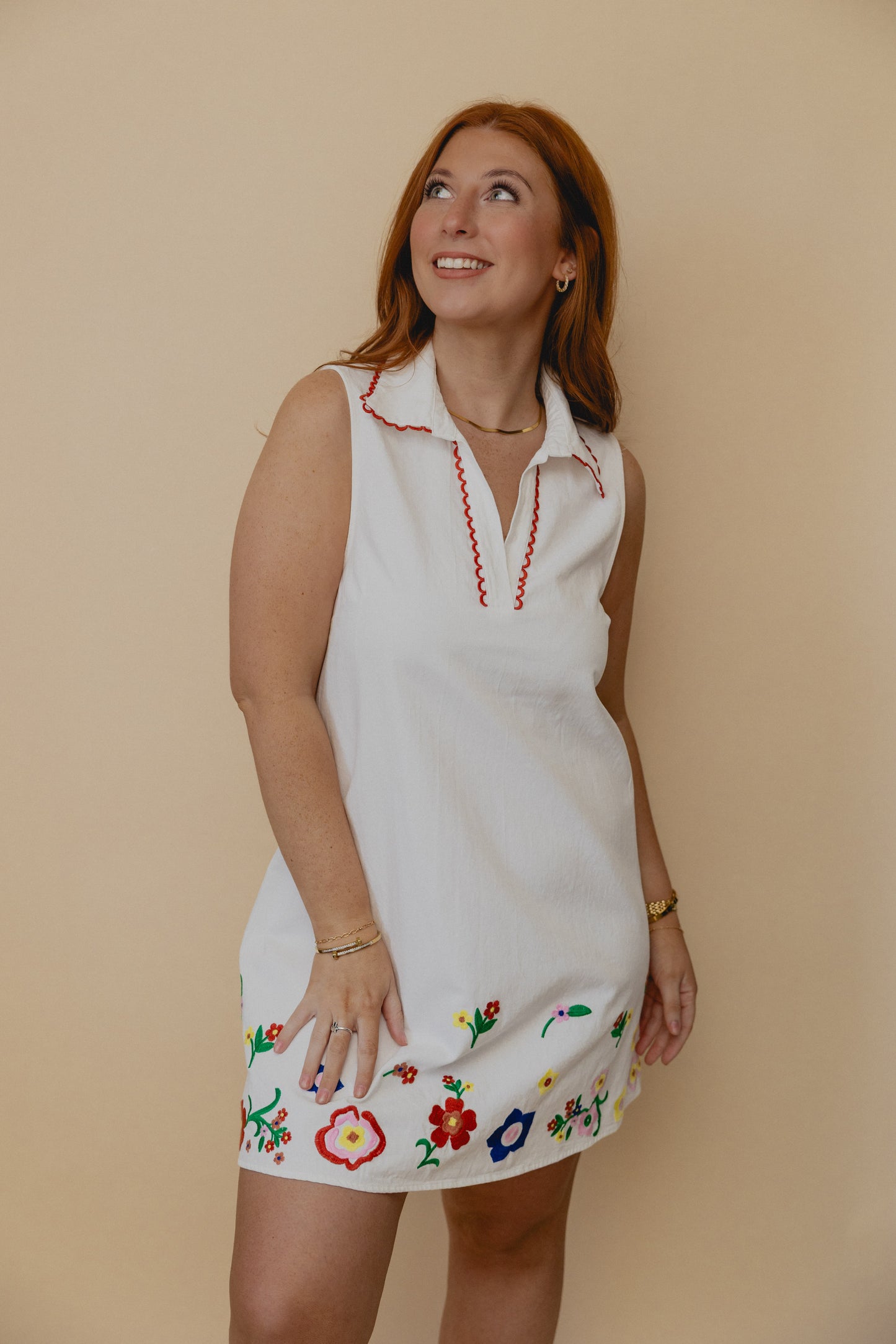 Light Hearted Embroidered Polo Dress White