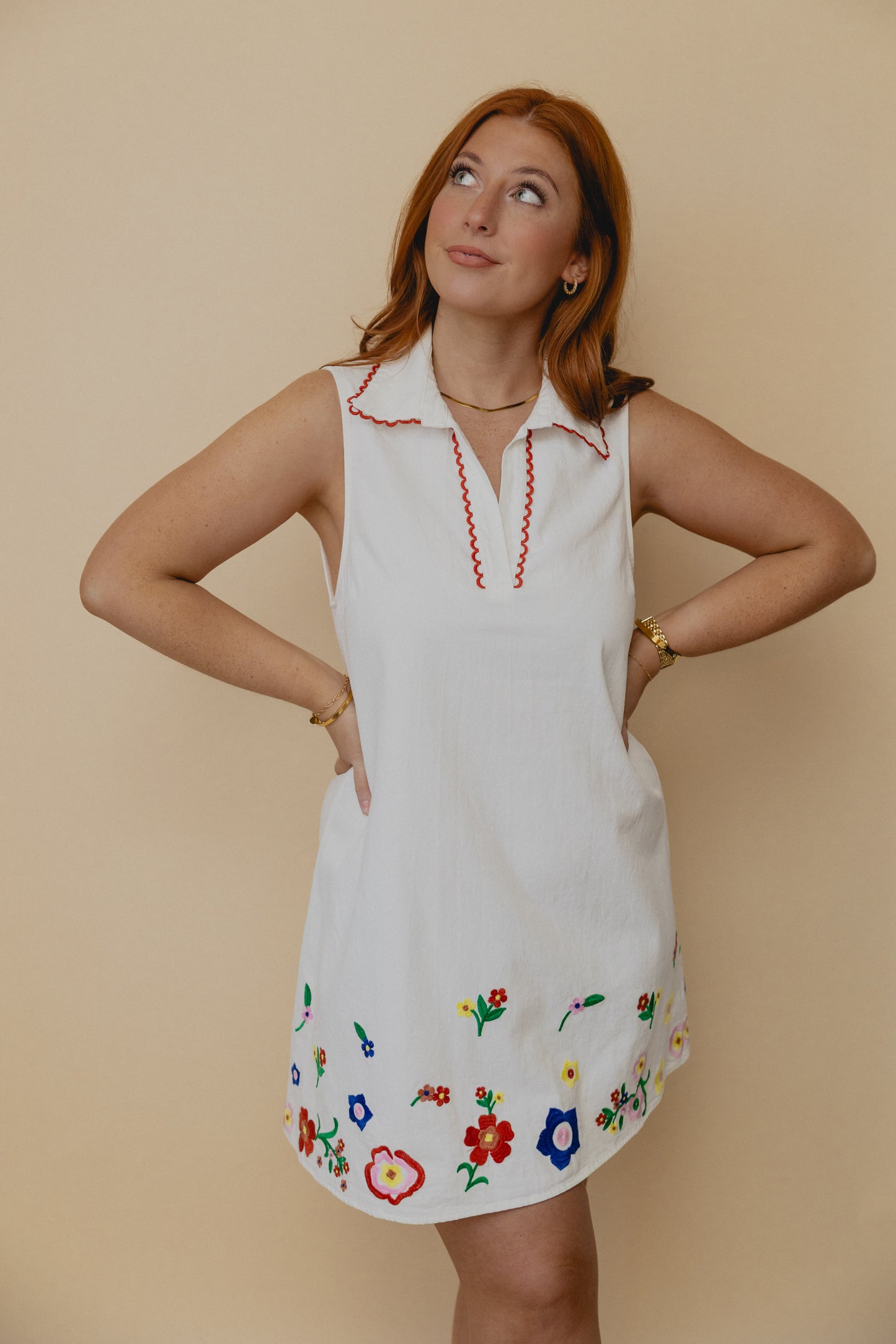 Light Hearted Embroidered Polo Dress White