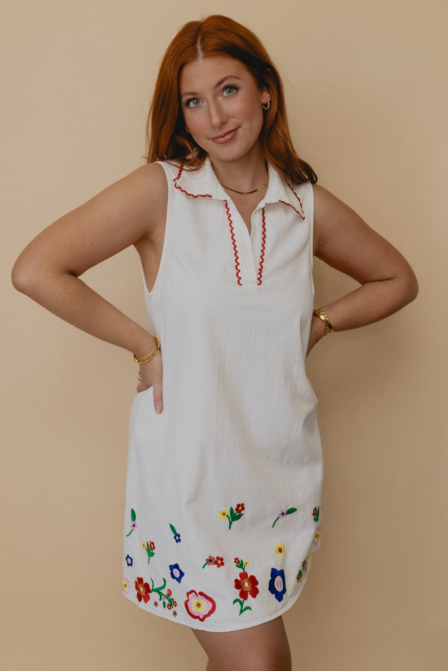 Light Hearted Embroidered Polo Dress White