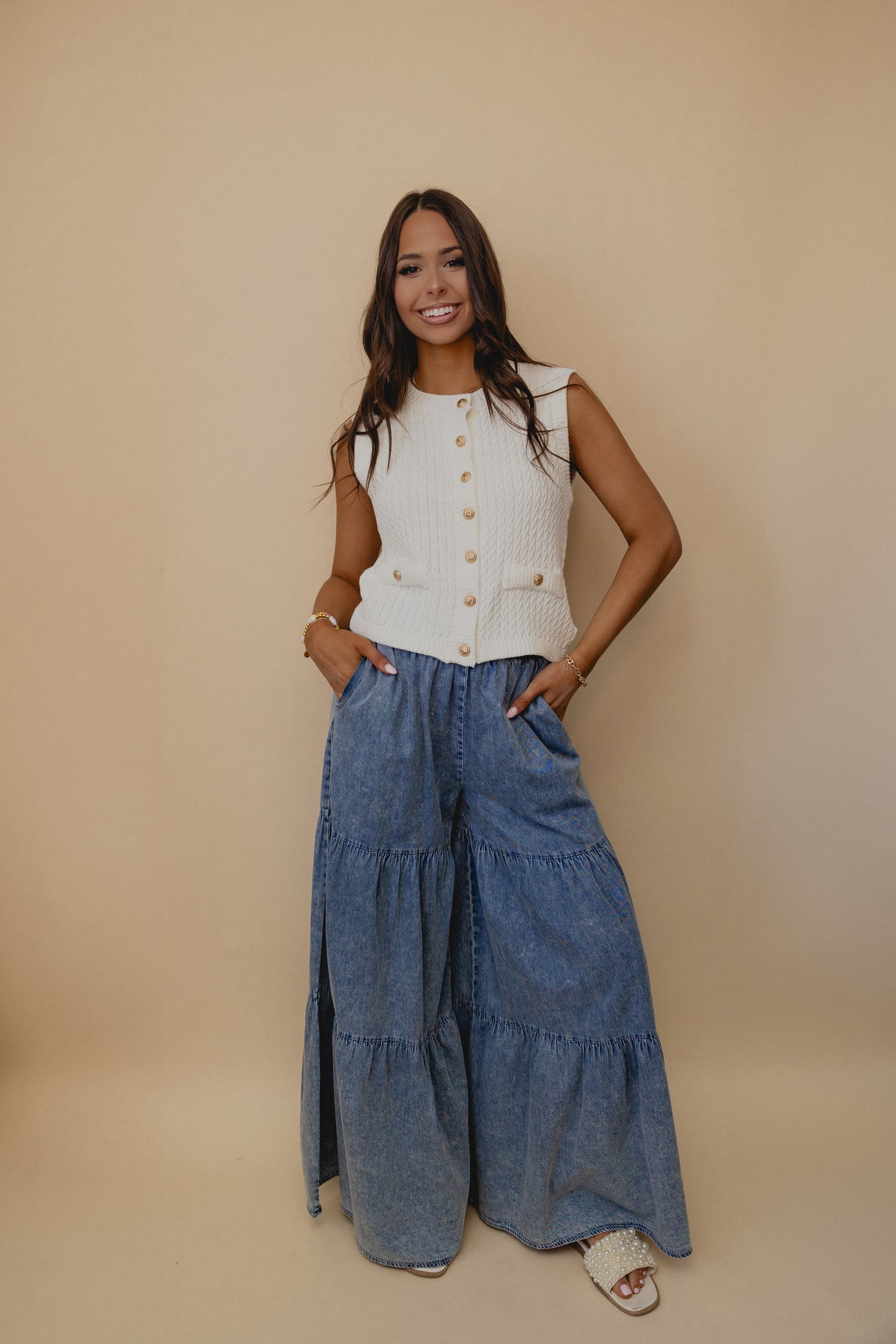 Exclusive Pick Ruffle Wide Leg Pants Denim