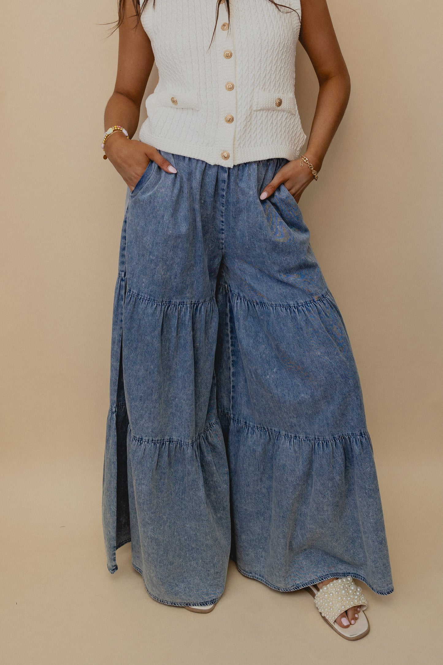 Exclusive Pick Ruffle Wide Leg Pants Denim