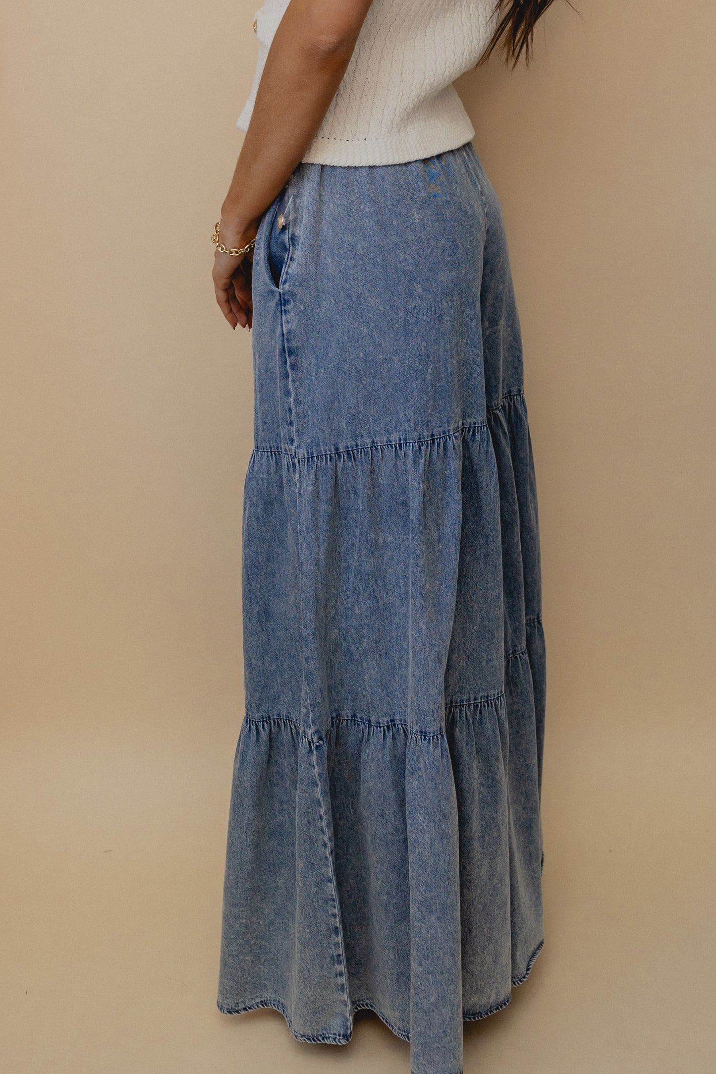 Exclusive Pick Ruffle Wide Leg Pants Denim