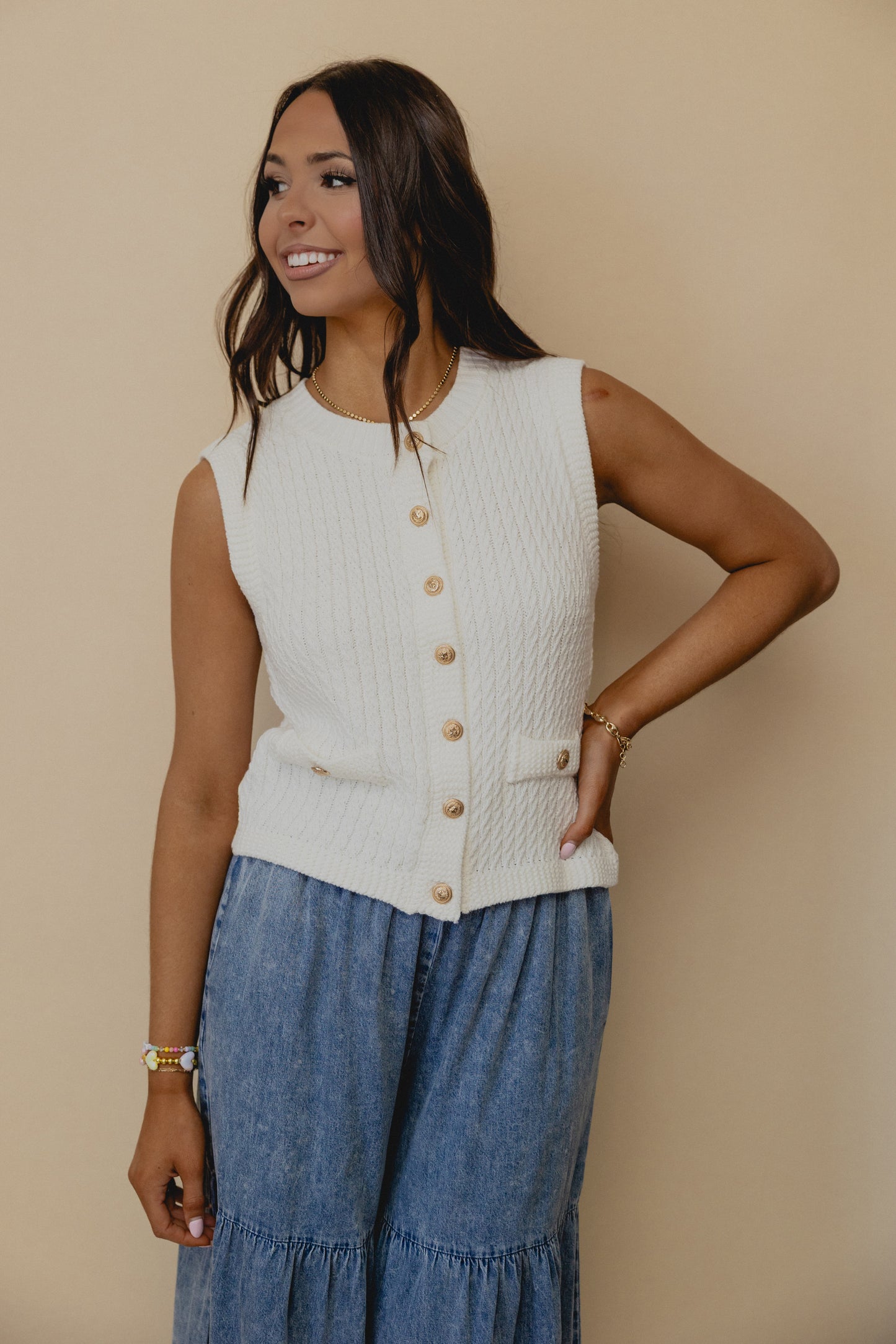 Pop Records Knit Vest White