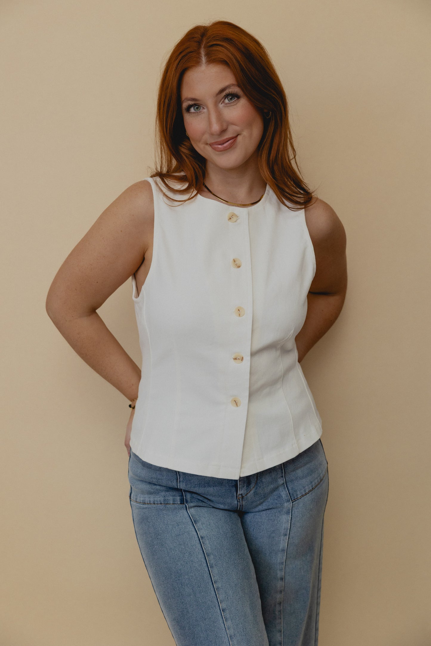 On A Drive Button Vest White