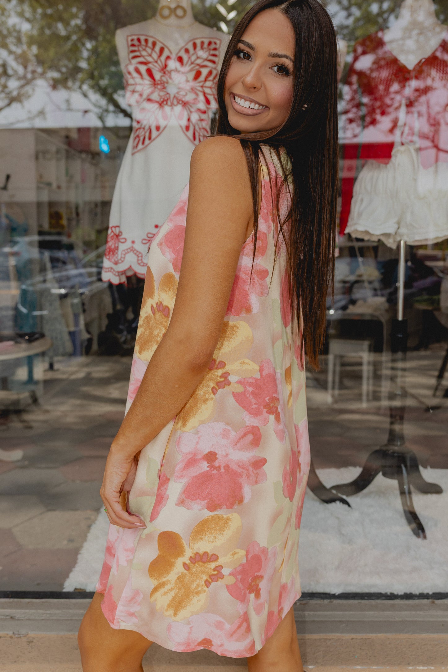 Social Club Floral Shift Dress Coral
