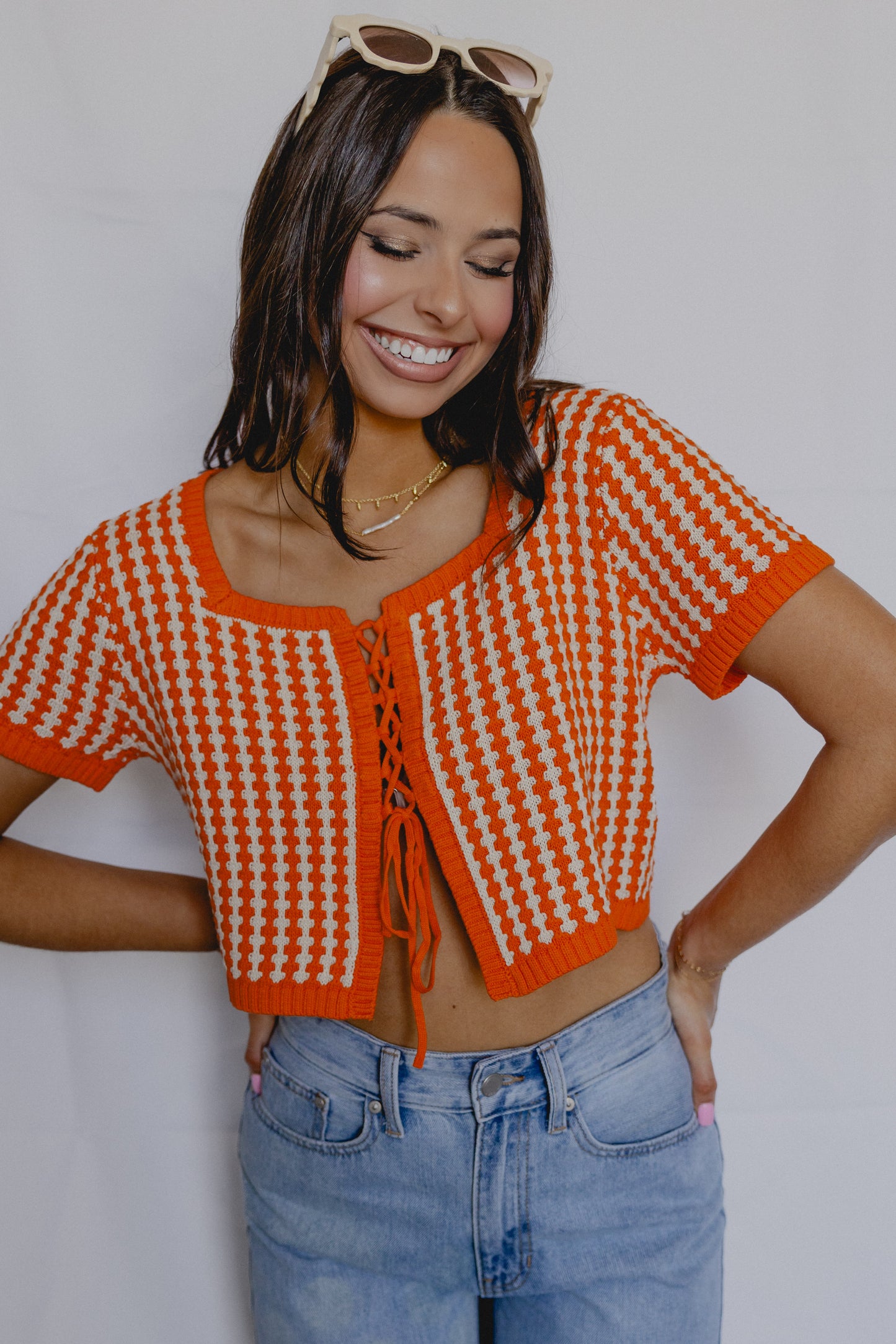 Caliente Knit Cardi Top Orange