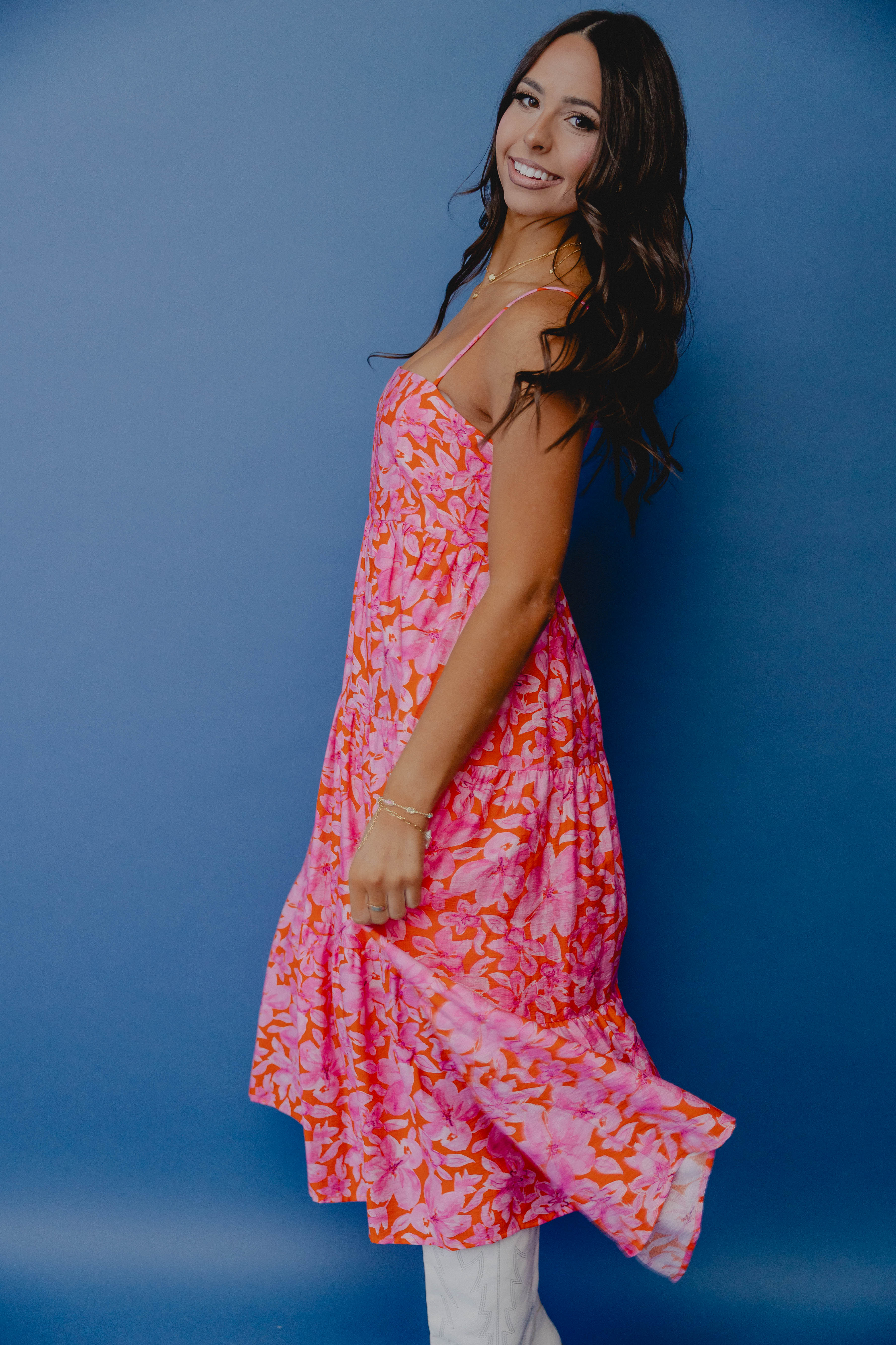 Self Aware Floral Midi Dress Pink/Orange – Shoreline Sugars Boutique