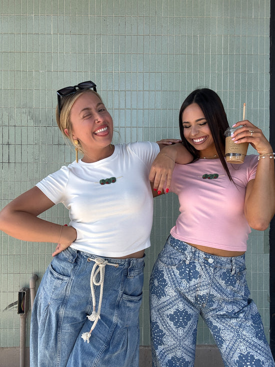 Olive Trio Beaded Tee White