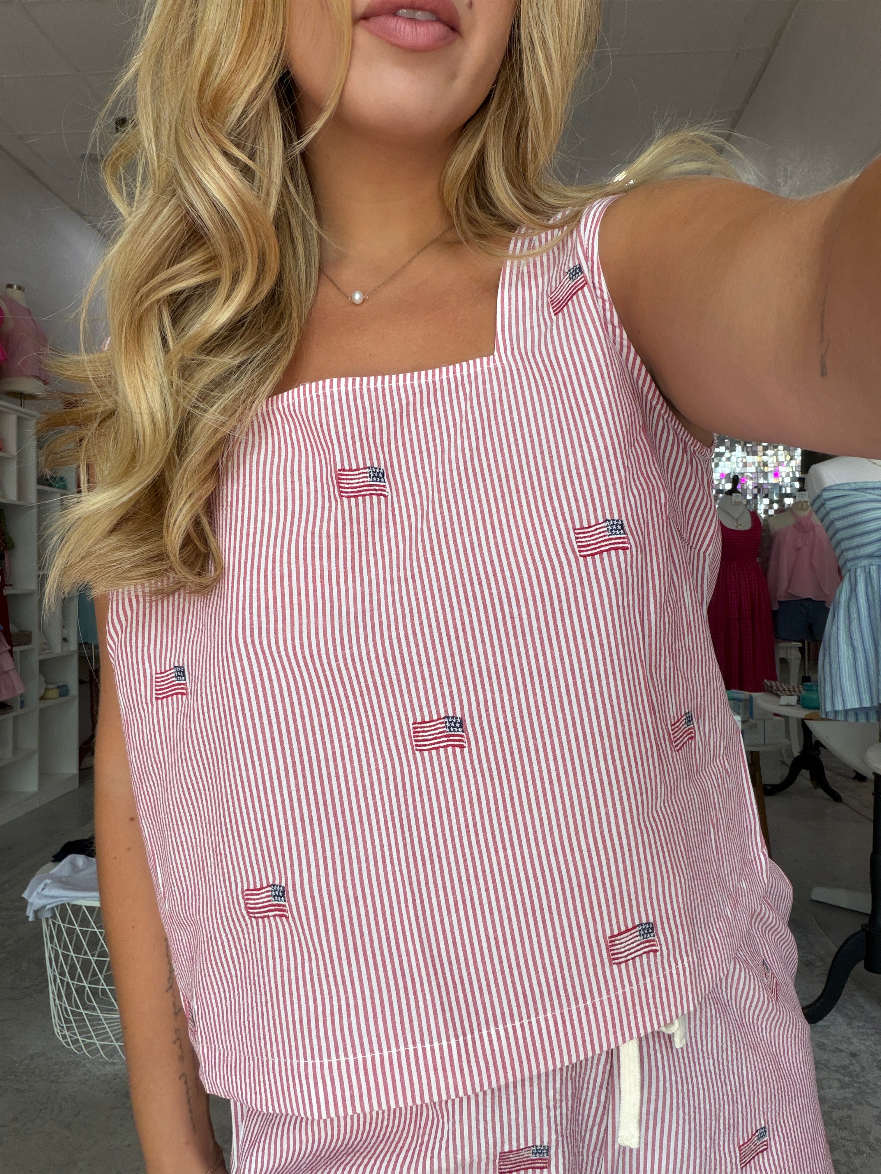 Star Spangled Flag Embroidered Tank Red – Shoreline Sugars Boutique