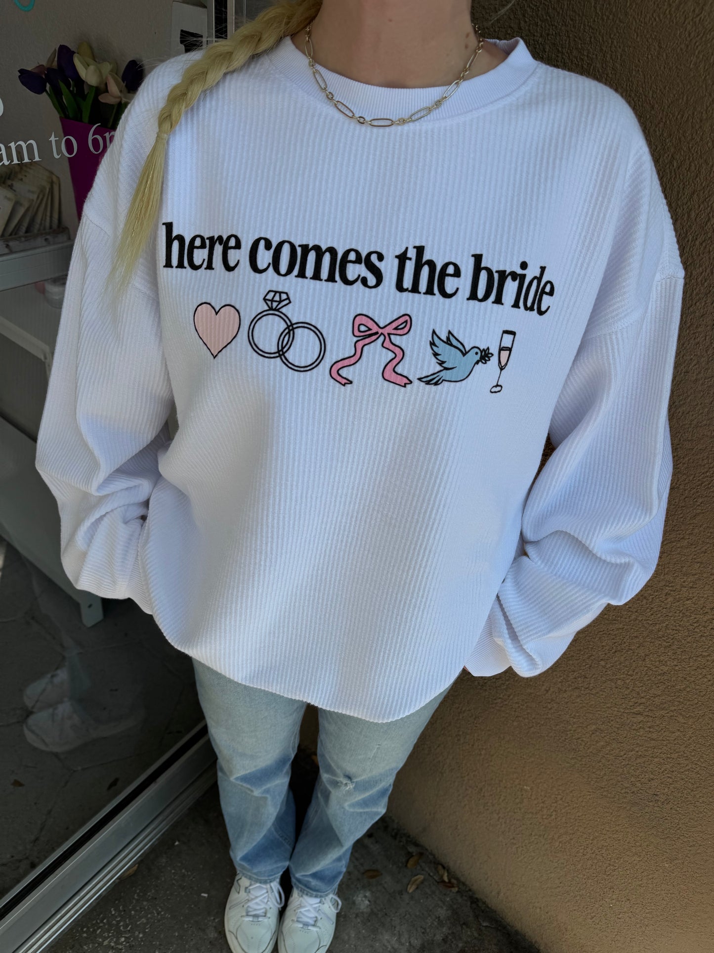 Here Comes The Bride Cord Pullover White