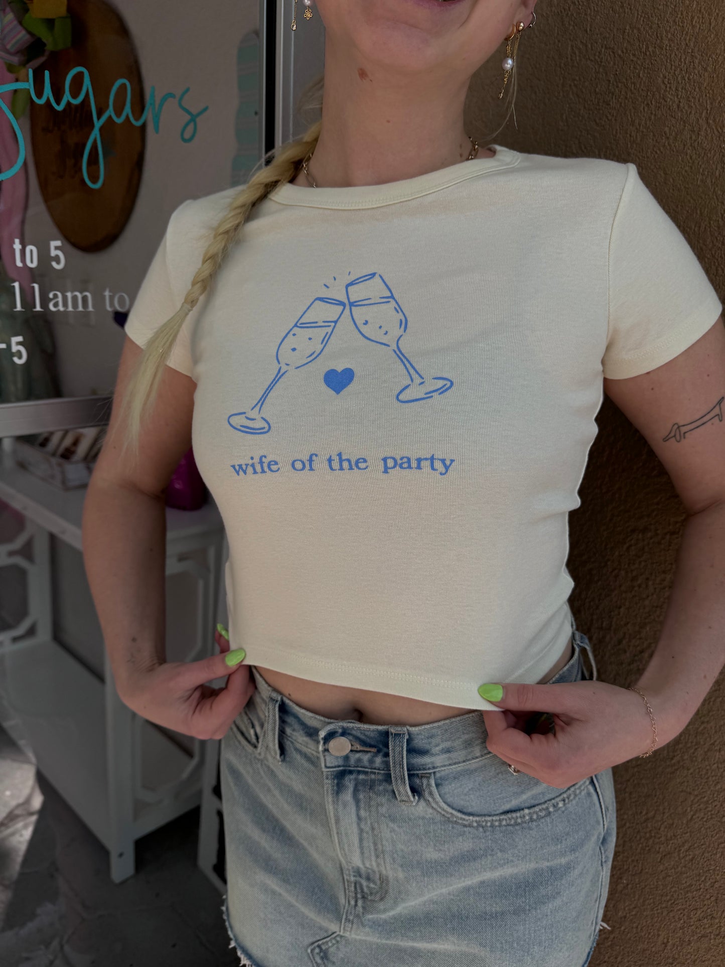 Wife Of The Party Baby Tee Cream