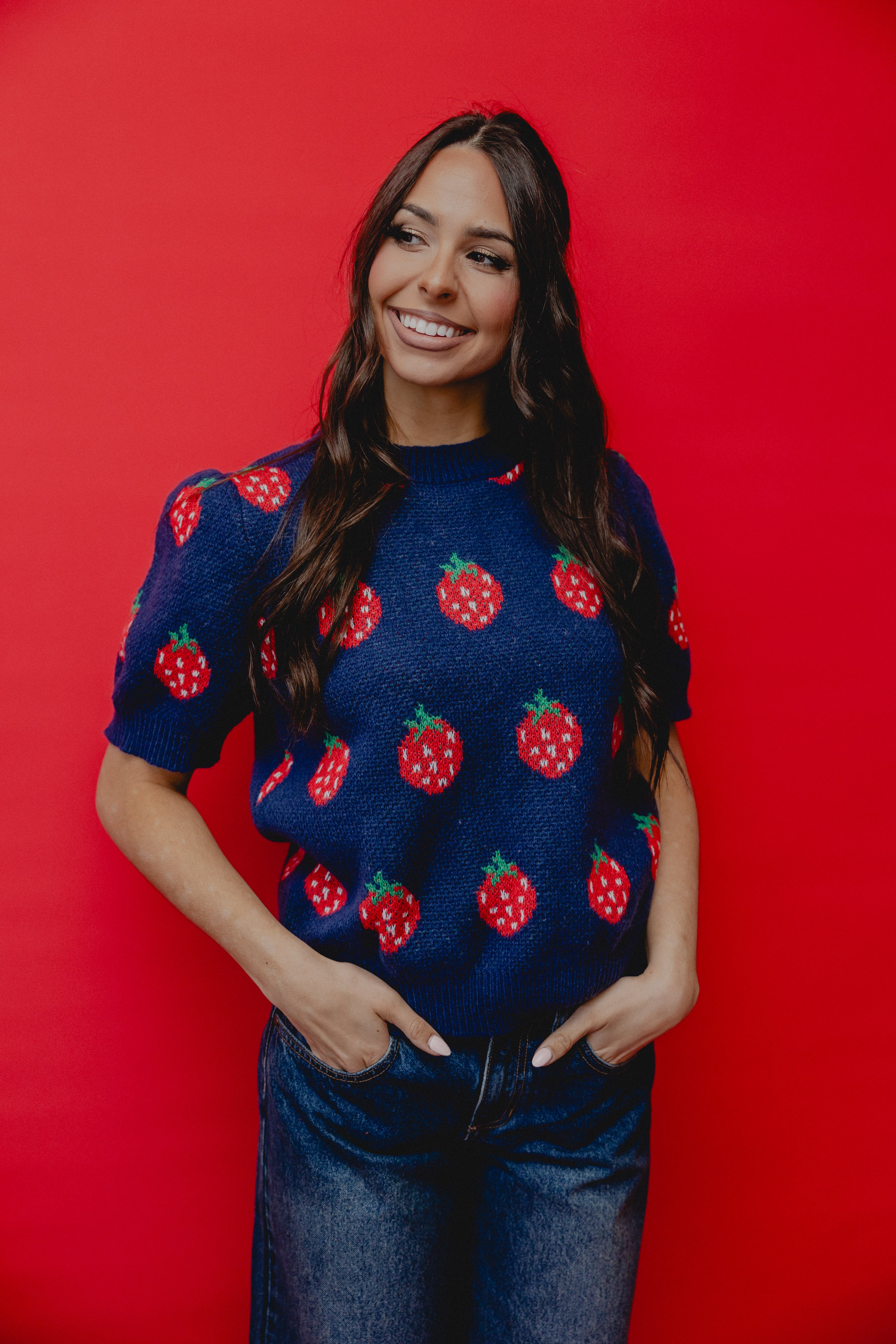Strawberry Fields Knit Top Navy – Shoreline Sugars Boutique