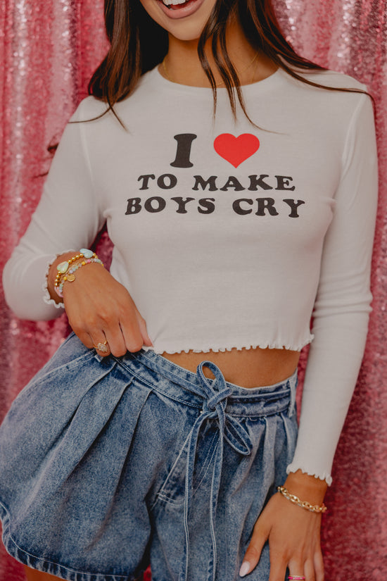 Boys Cry Crop Long Sleeve White