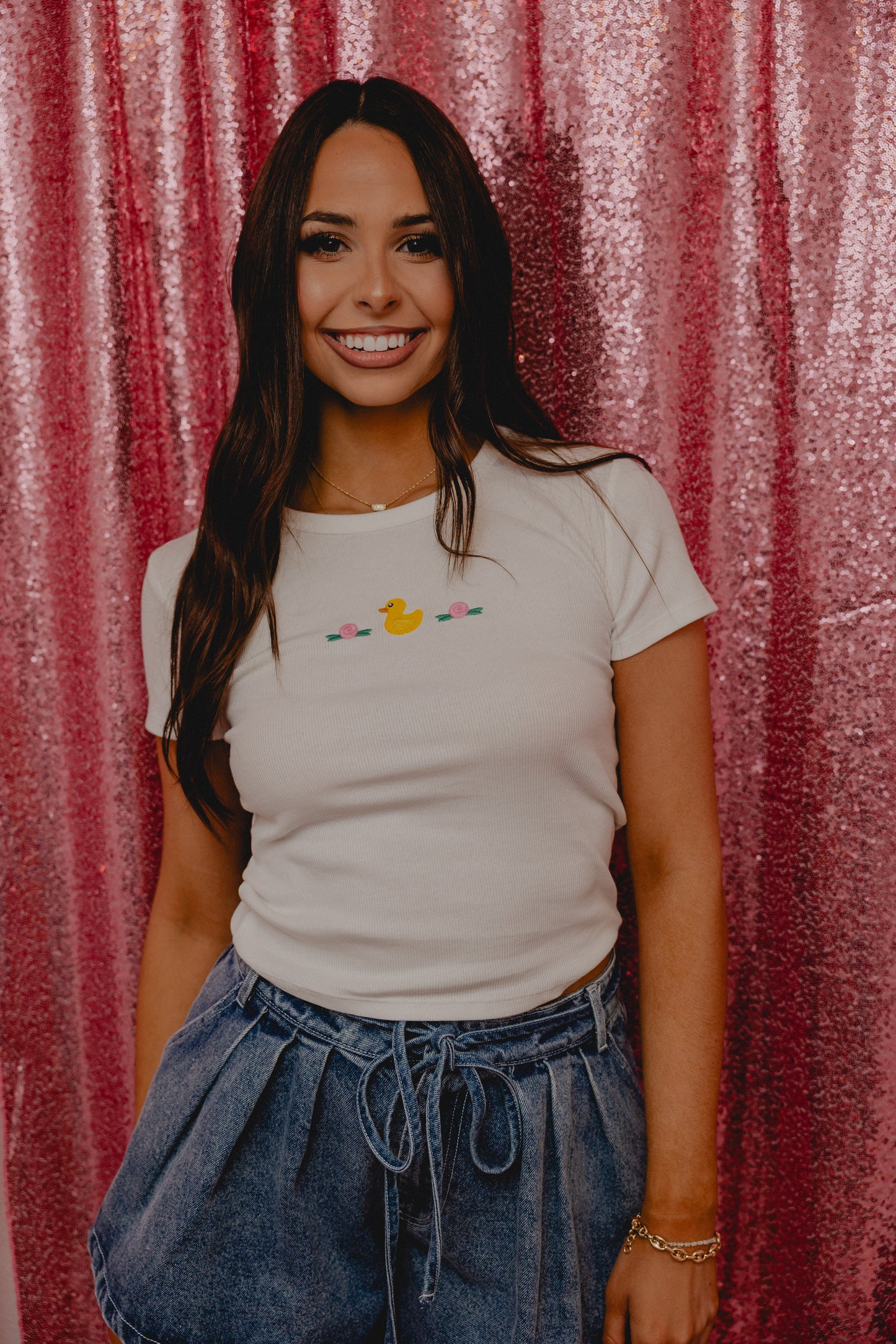 Rosie Duck Embroidered Tee White