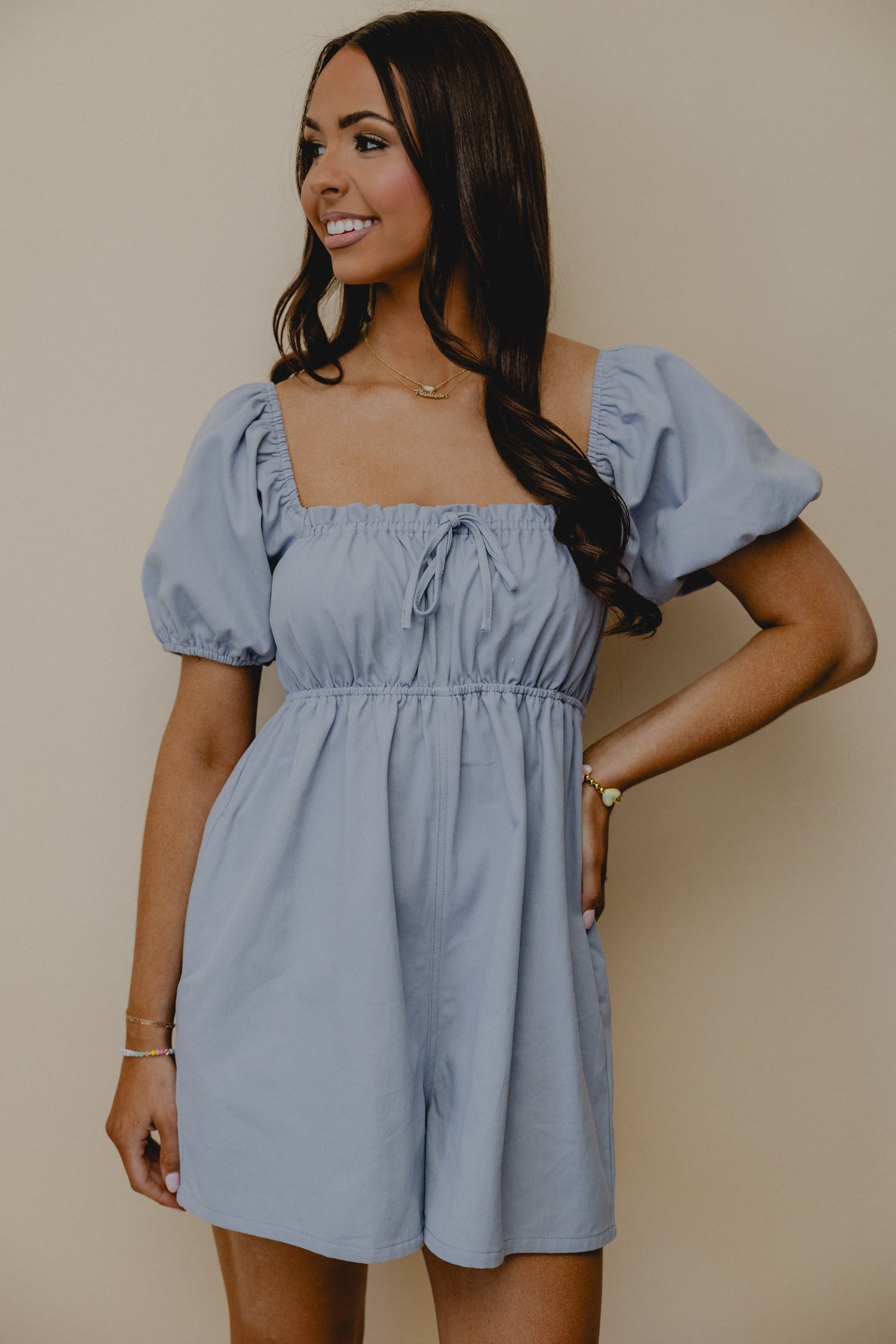 Wild Idea Babydoll Romper Baby Blue