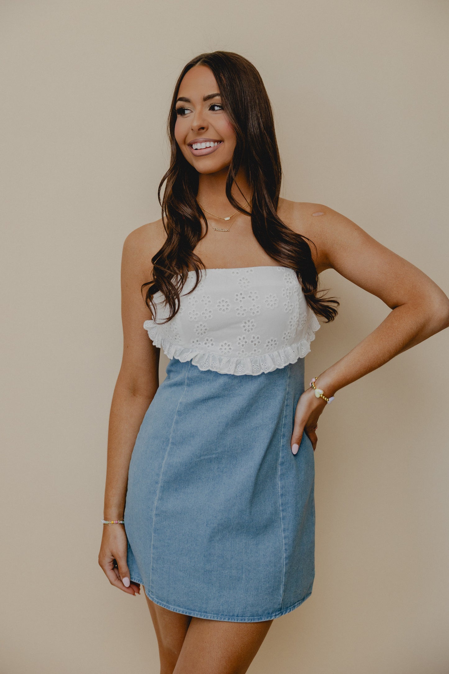 Lambert Eyelet Trim Dress Denim