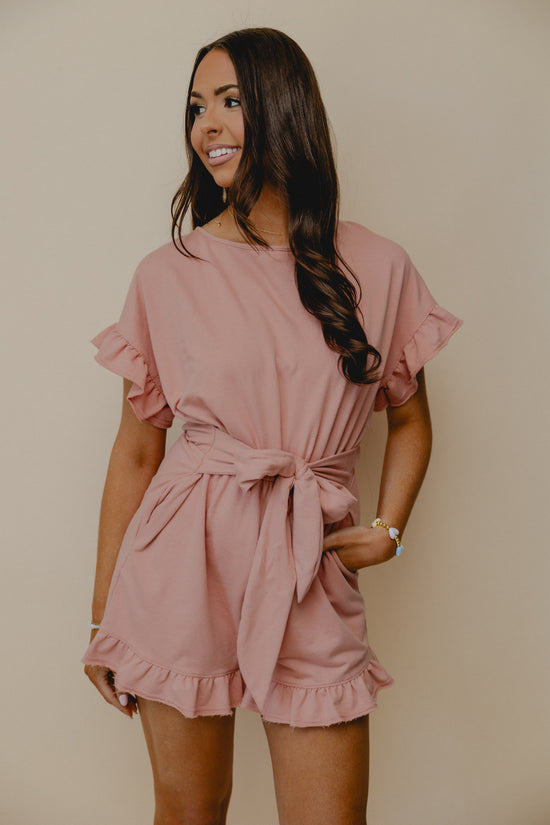 Personality Crisis Ruffle Romper Rose