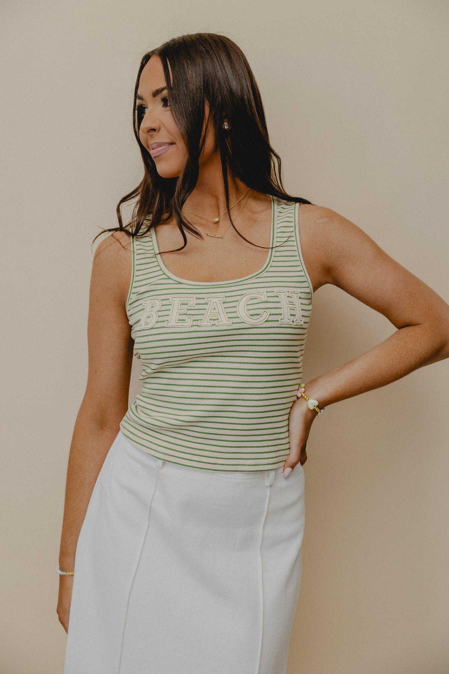 Beach Stripe Tank Green